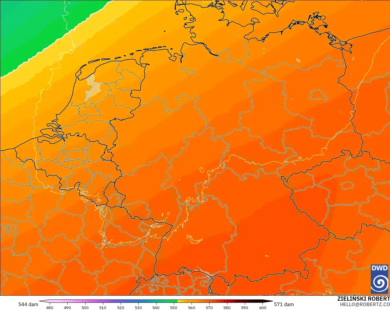ICON Germany 2 km model - Germany, Geopotential height at 500hPa