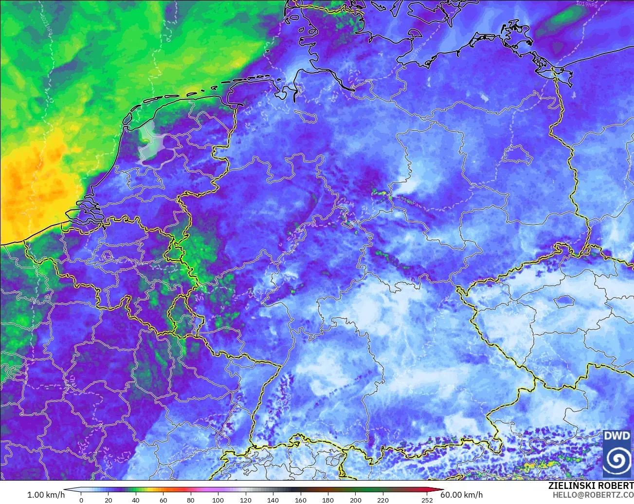 ICON Germany 2 km model - Germany, Wind Gusts Peak