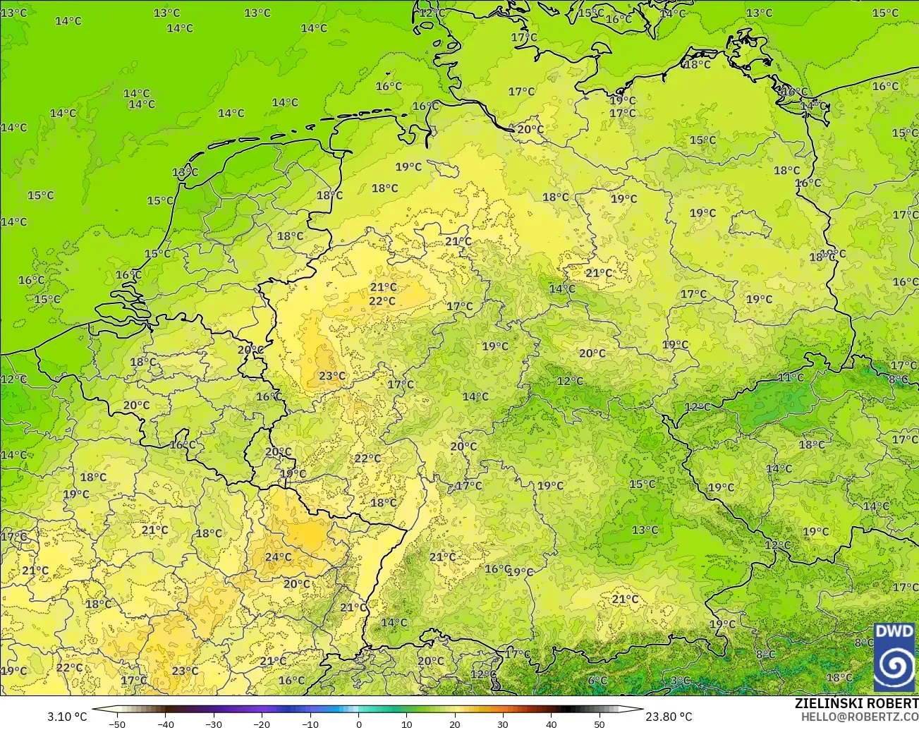 ICON Germany 2 km model - Germany, Temperature at 2m