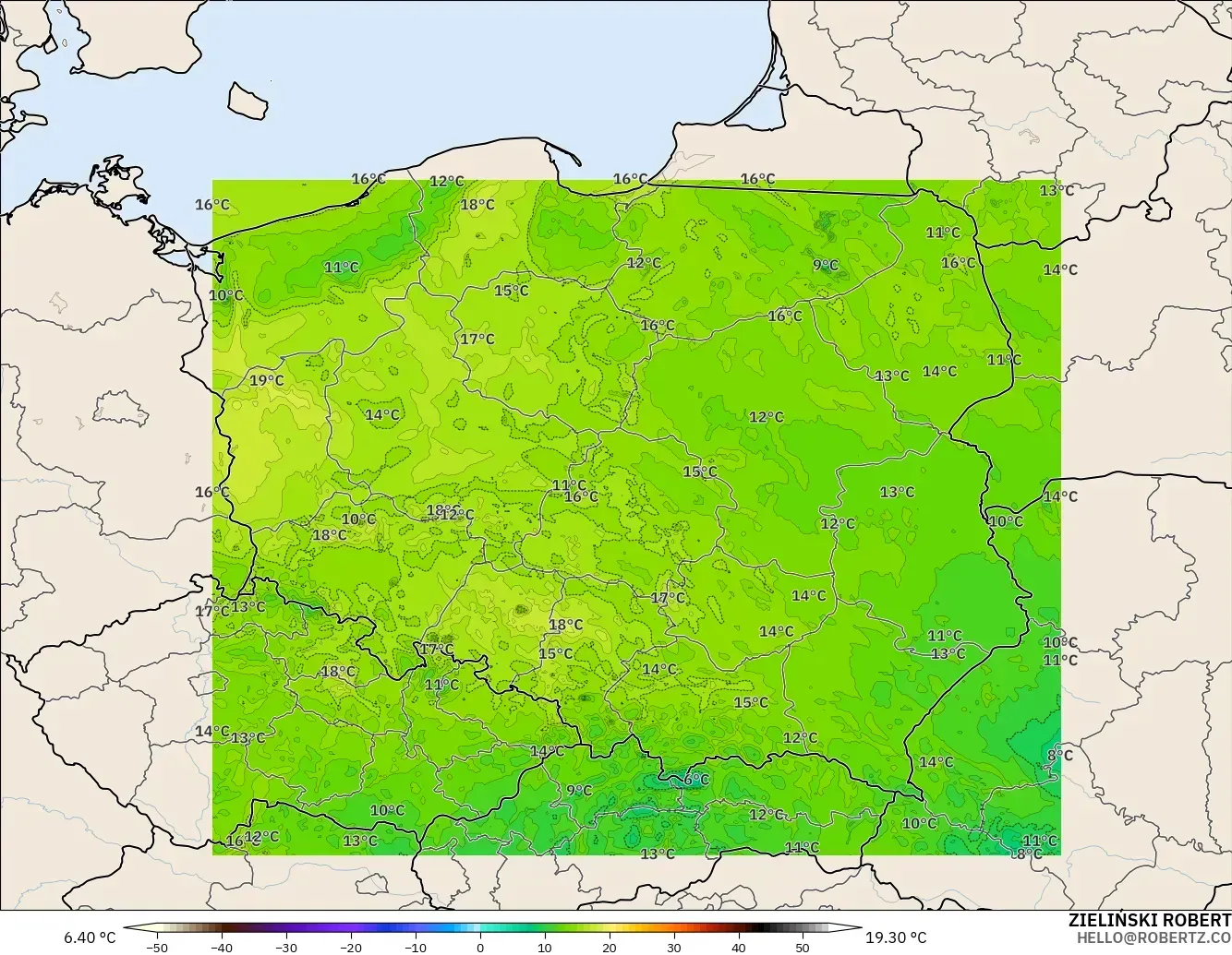 ICON Poland 2 km model - Poland, Dewpoint at 2m