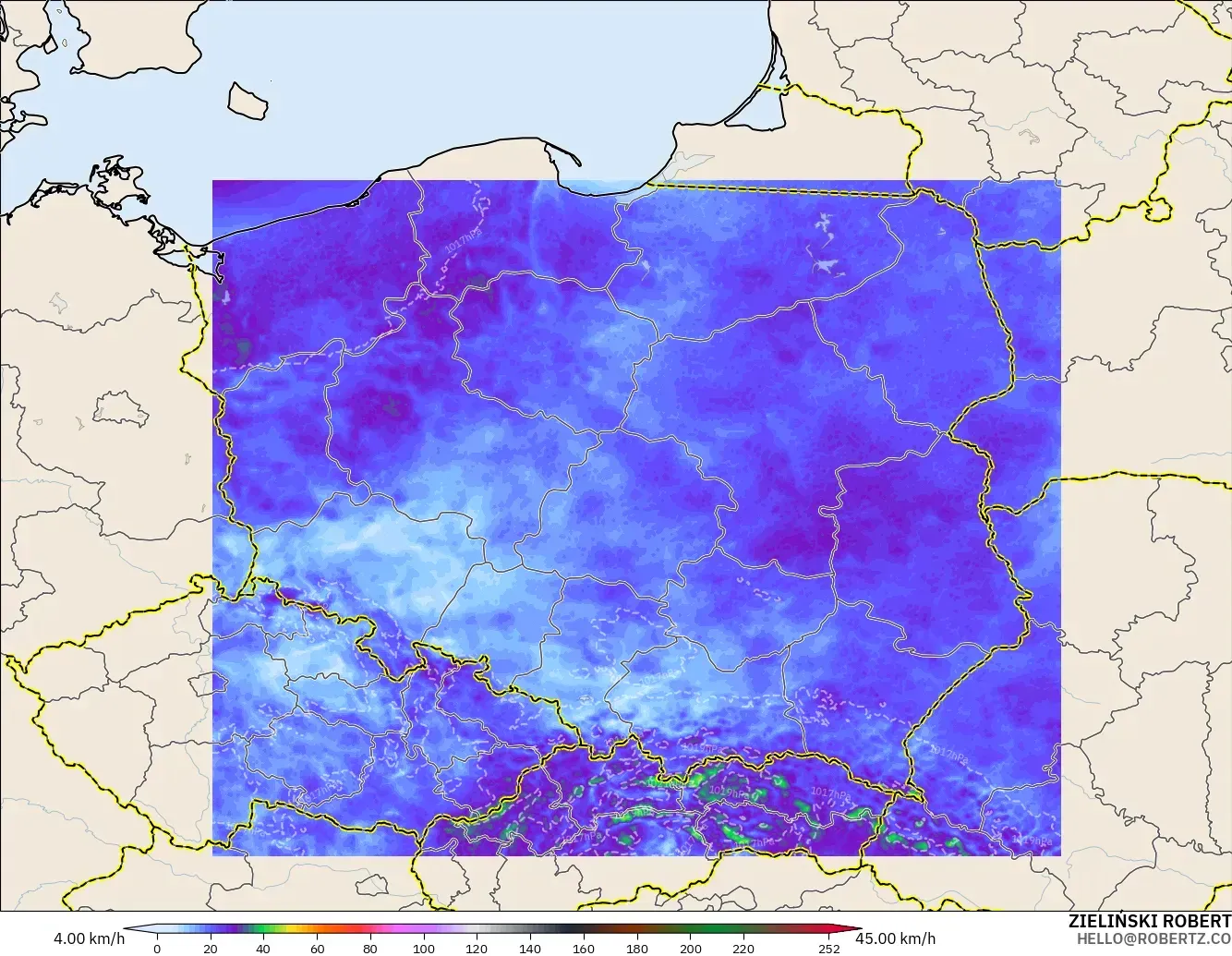 ICON Poland 2 km model - Poland, Wind Gusts Peak