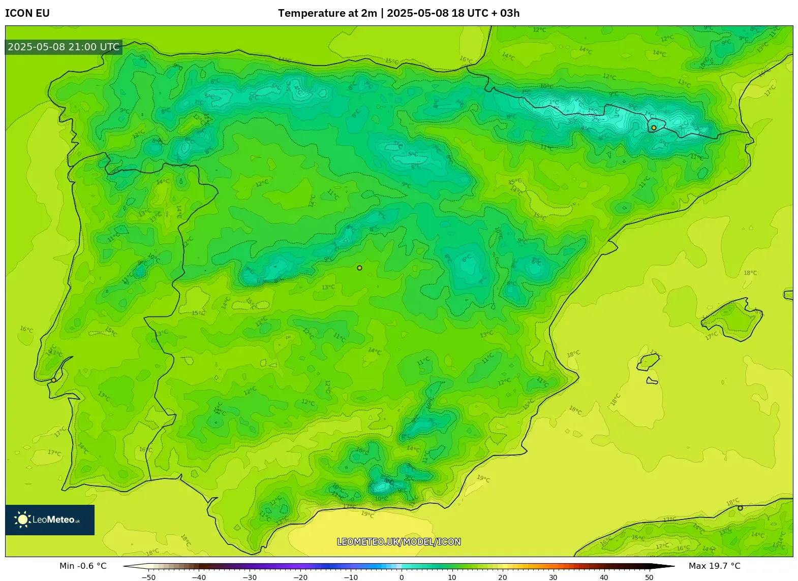 ICON - Spain, Temperature at 2m ICON - Spain, Temperature at 2m