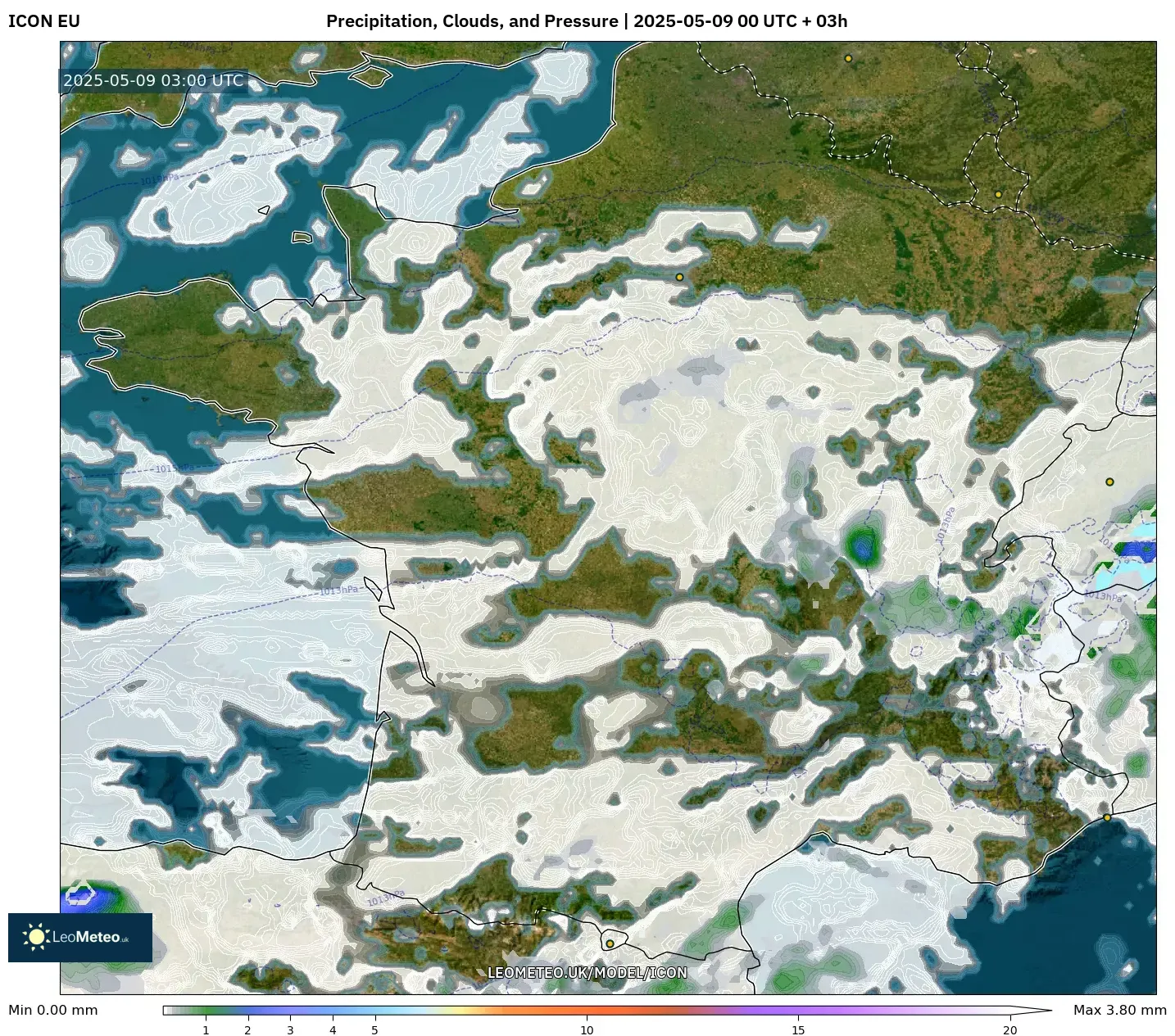 ICON - France, Precipitation, Clouds, and Pressure ICON - France, Precipitation, Clouds, and Pressure