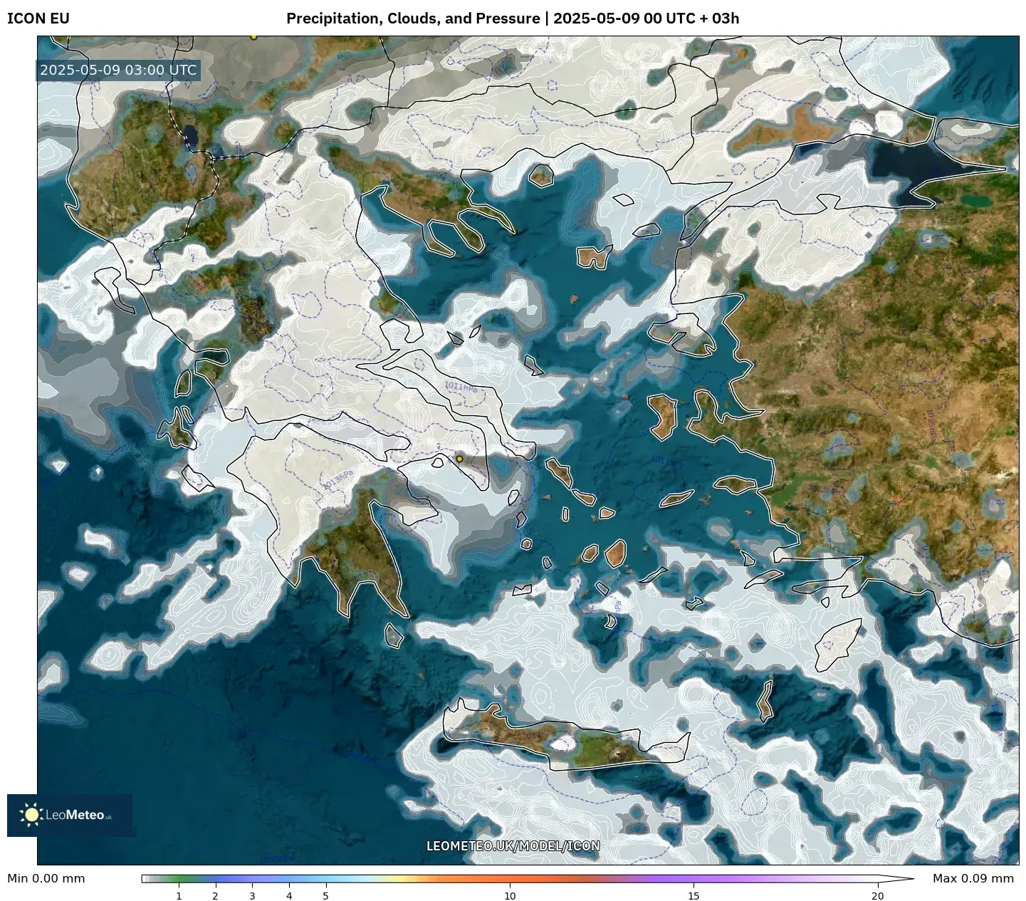 ICON - Greece, Precipitation, Clouds, and Pressure ICON - Greece, Precipitation, Clouds, and Pressure