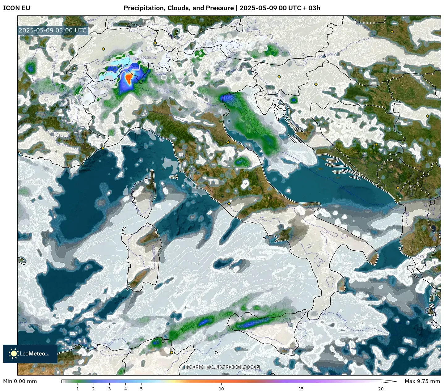 ICON - Italy, Precipitation, Clouds, and Pressure ICON - Italy, Precipitation, Clouds, and Pressure
