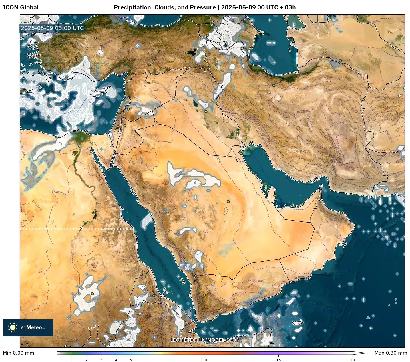 ICON - Middle East, Precipitation, Clouds, and Pressure ICON - Middle East, Precipitation, Clouds, and Pressure