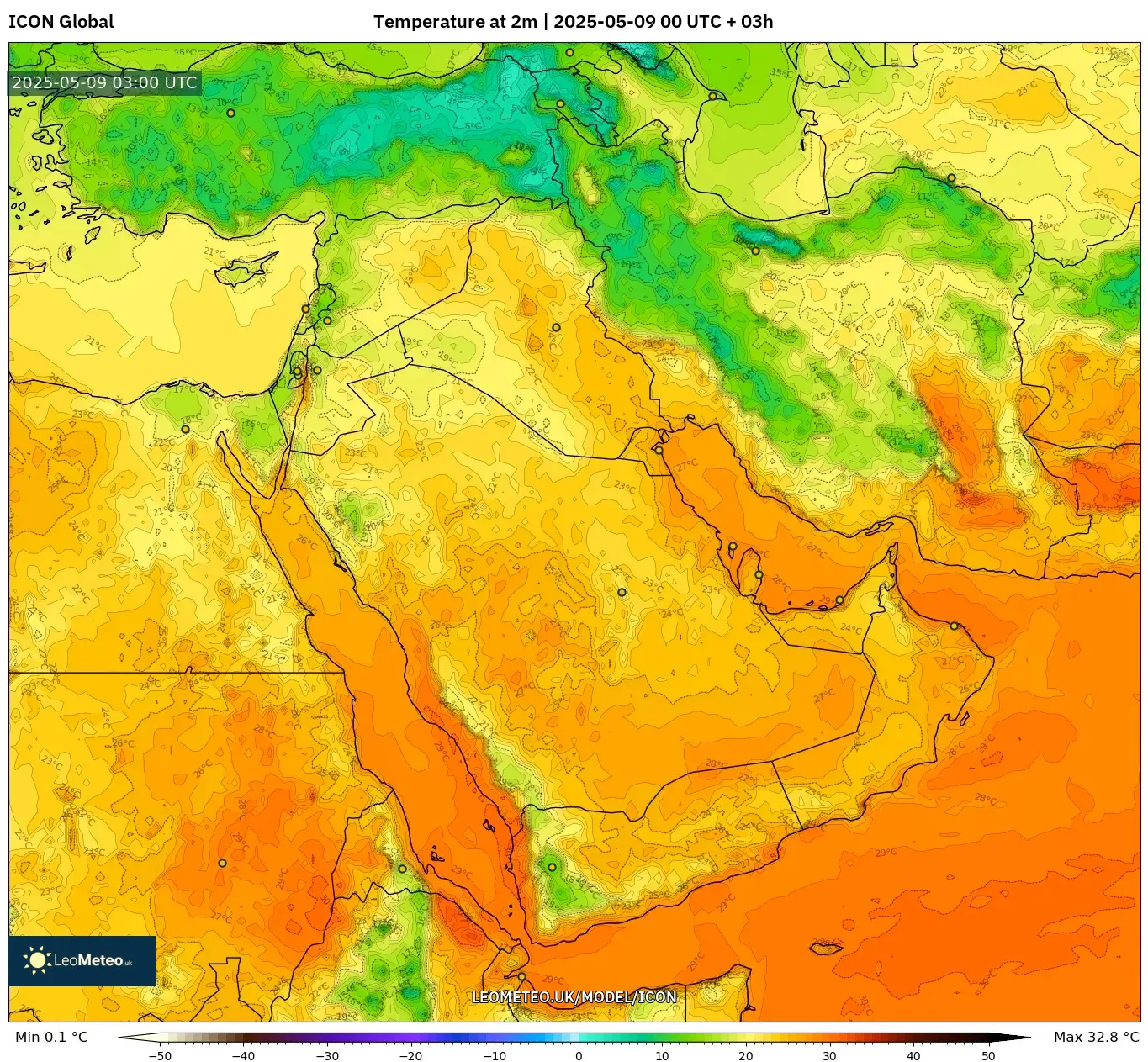 ICON - Middle East, Temperature at 2m ICON - Middle East, Temperature at 2m