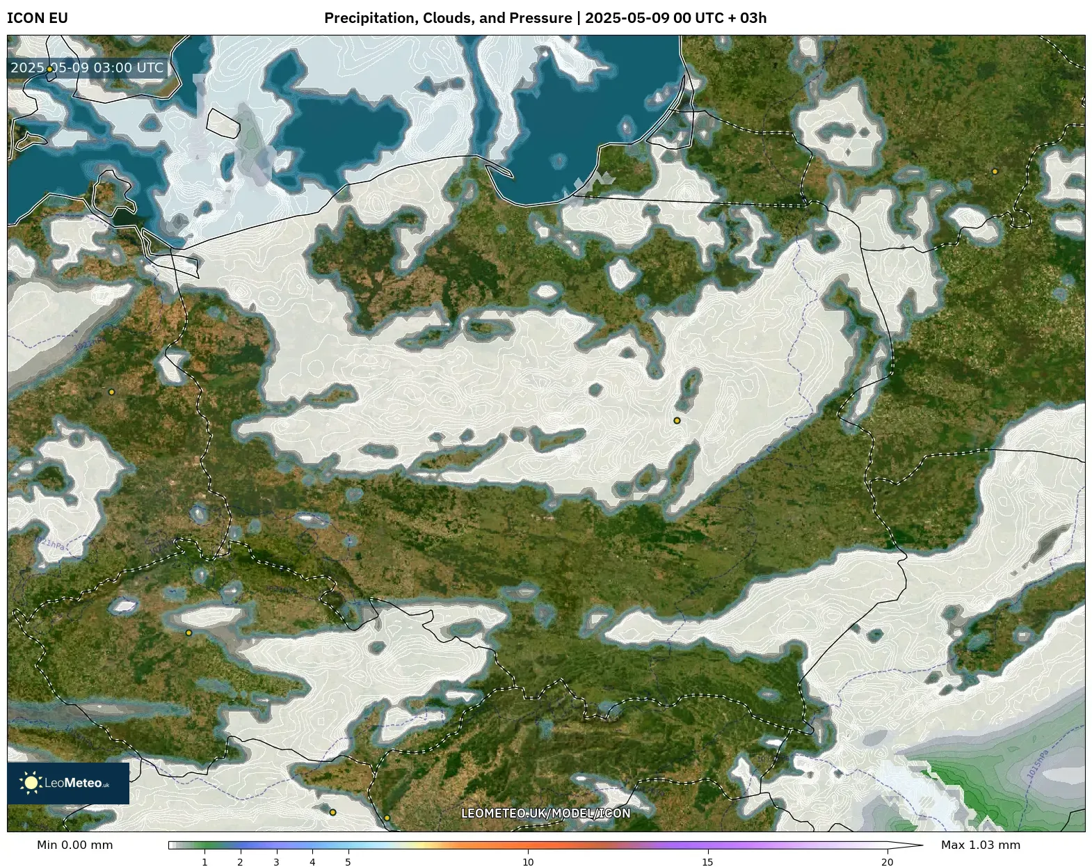 ICON - Poland, Precipitation, Clouds, and Pressure ICON - Poland, Precipitation, Clouds, and Pressure