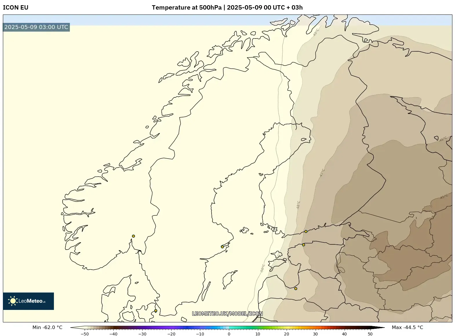 ICON - Scandinavia, Temperature at 500hPa ICON - Scandinavia, Temperature at 500hPa