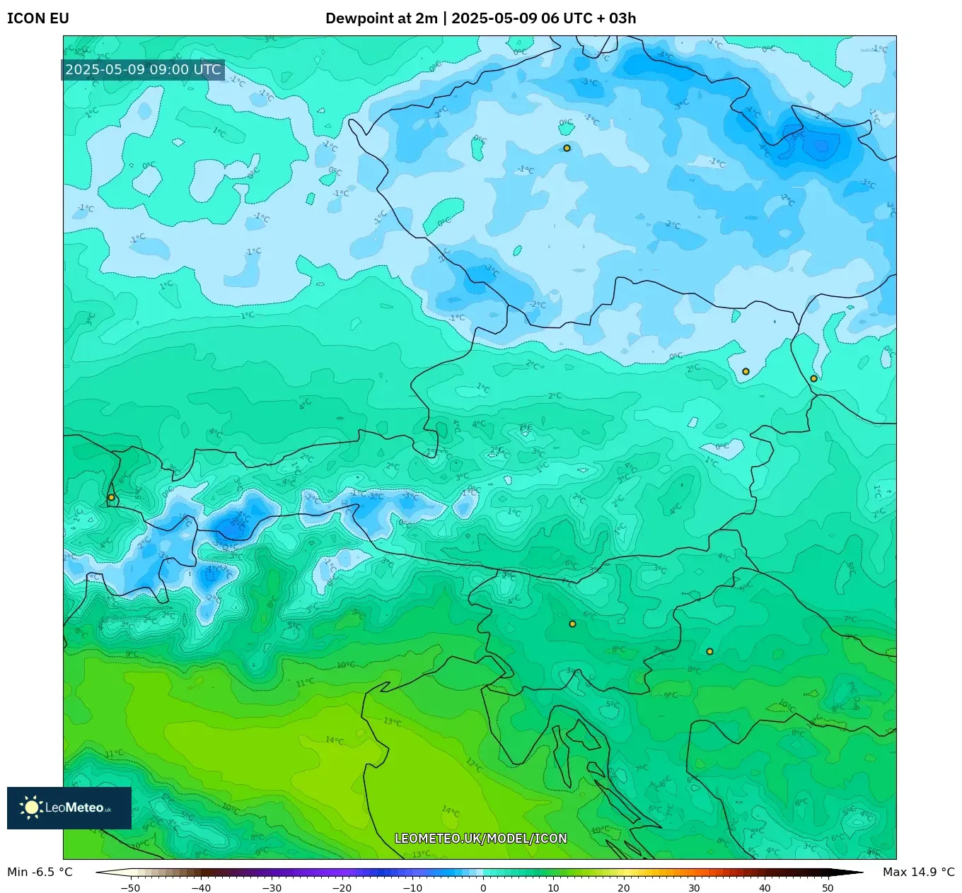 ICON - Austria, Dewpoint at 2m ICON - Austria, Dewpoint at 2m