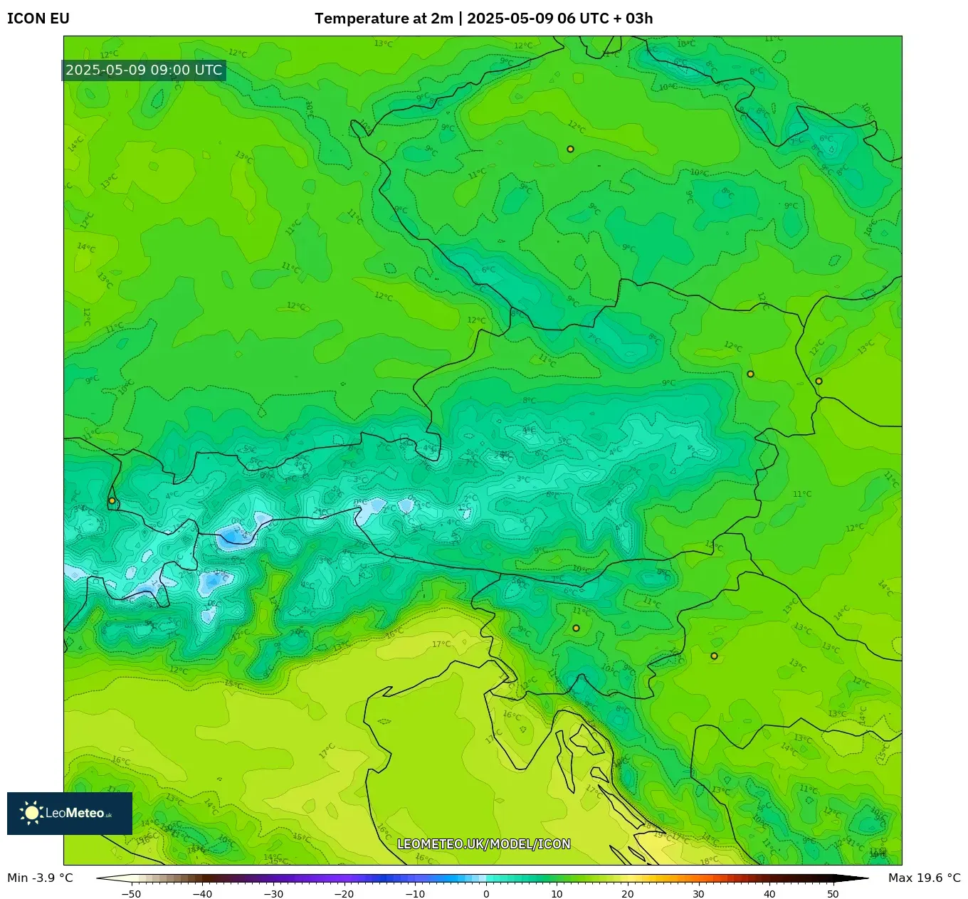 ICON - Austria, Temperature at 2m ICON - Austria, Temperature at 2m