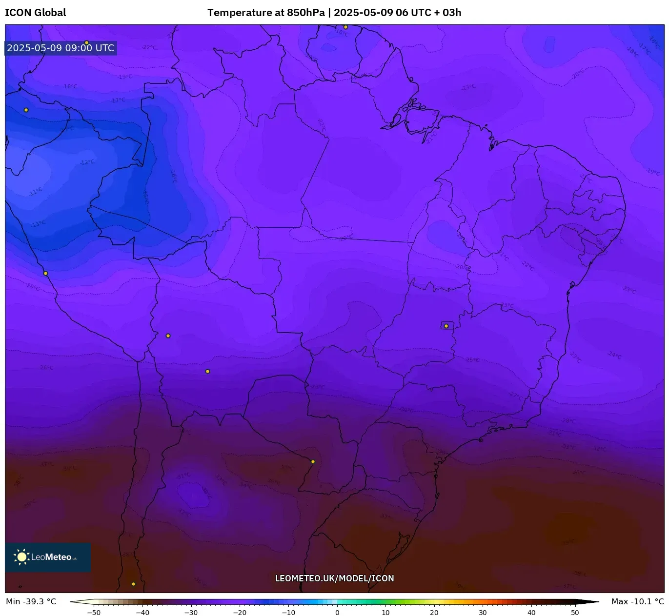 ICON - Brazil, Temperature at 850hPa ICON - Brazil, Temperature at 850hPa