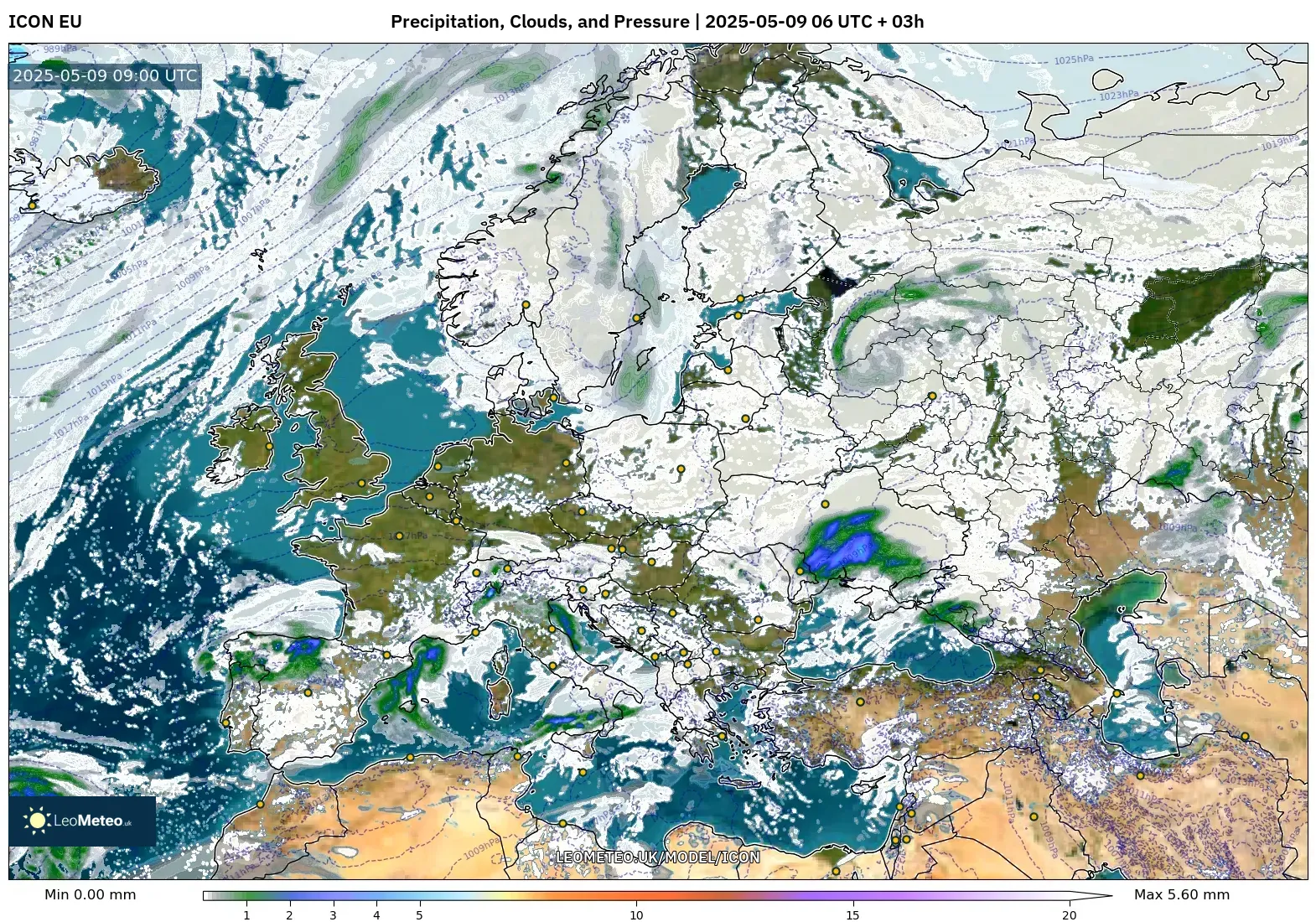 ICON - Europe, Precipitation, Clouds, and Pressure