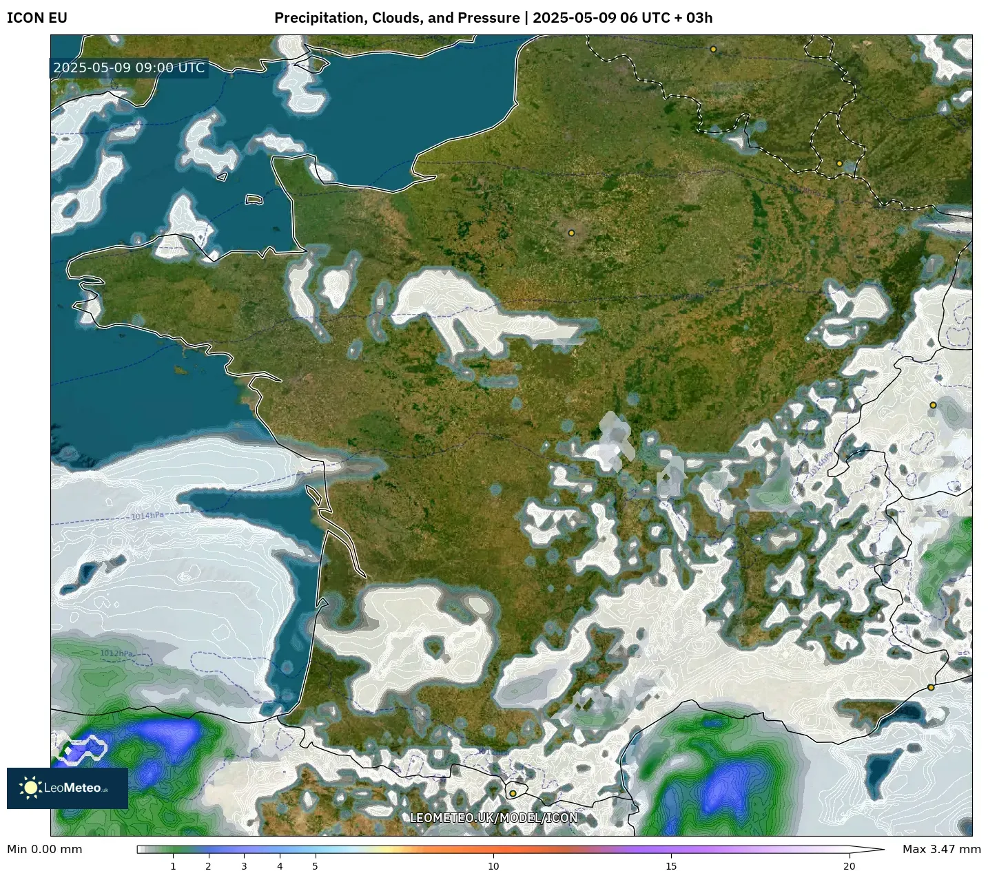 ICON - France, Precipitation, Clouds, and Pressure ICON - France, Precipitation, Clouds, and Pressure