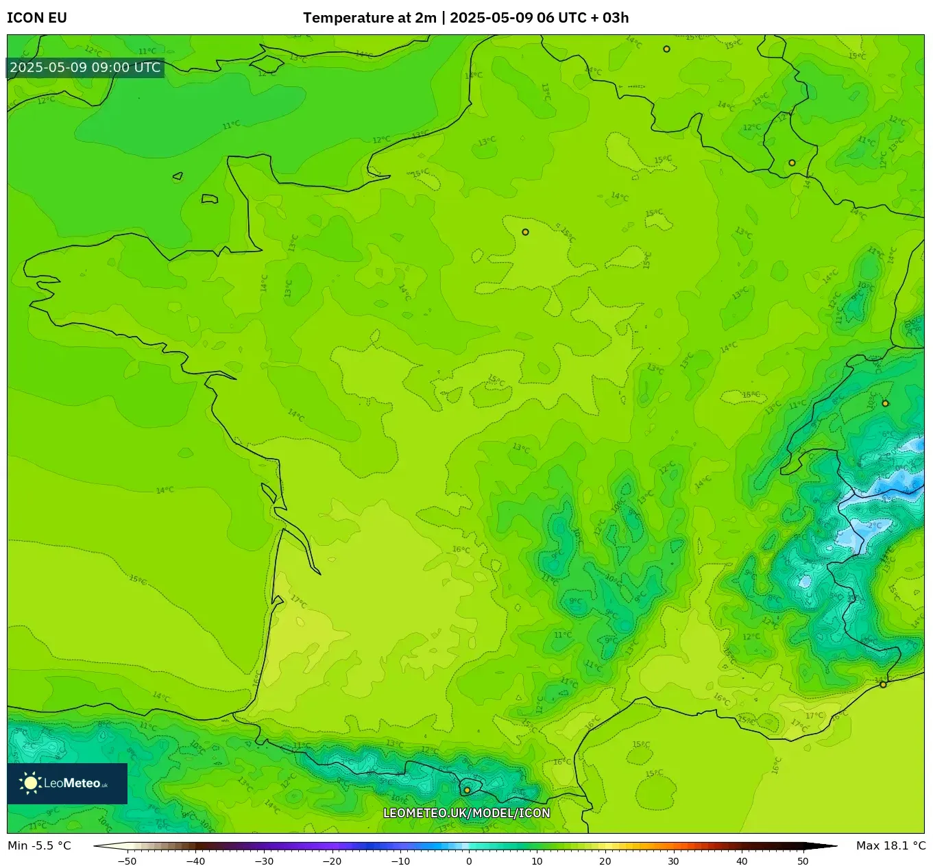 ICON - France, Temperature at 2m ICON - France, Temperature at 2m