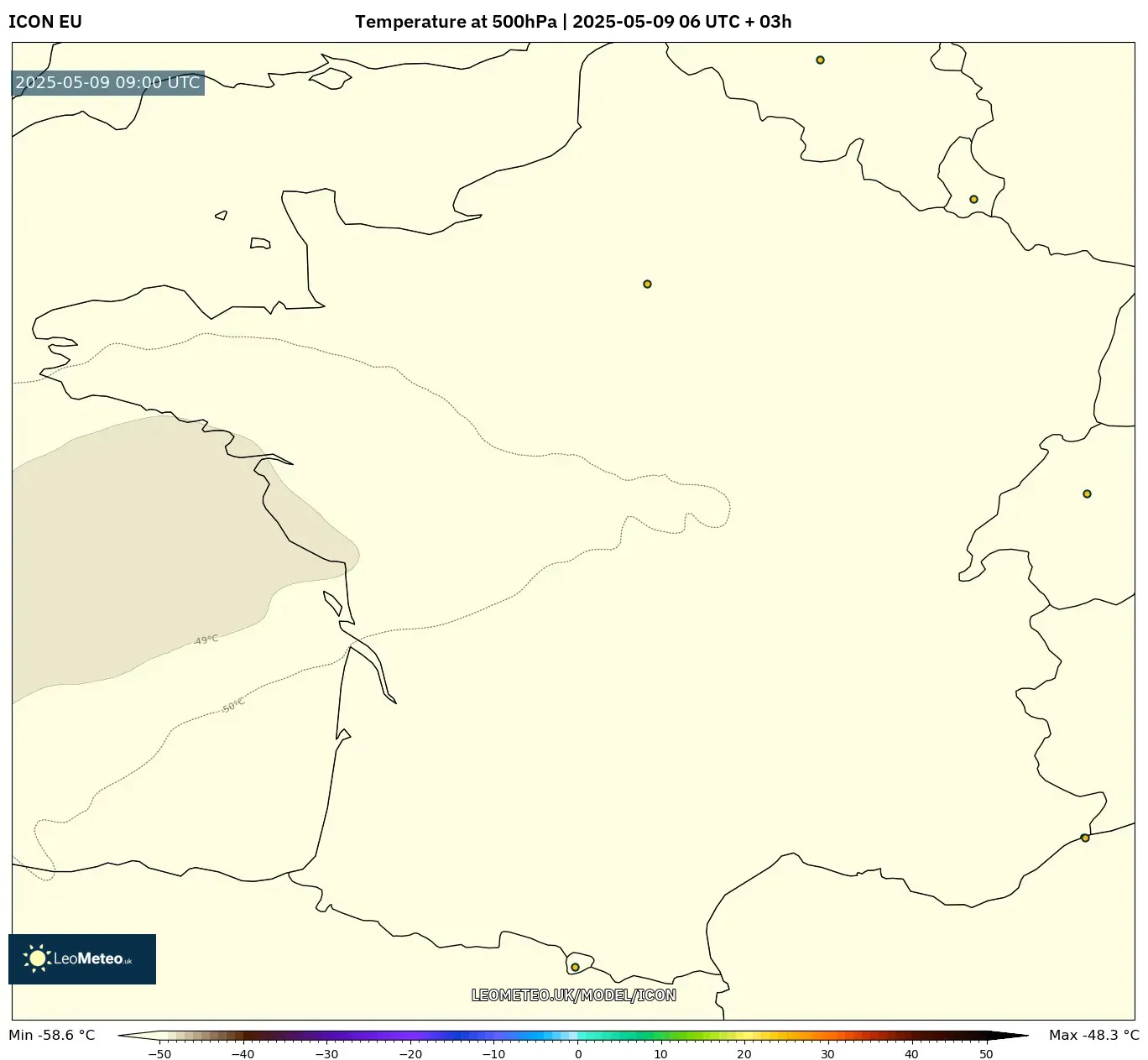 ICON - France, Temperature at 500hPa ICON - France, Temperature at 500hPa