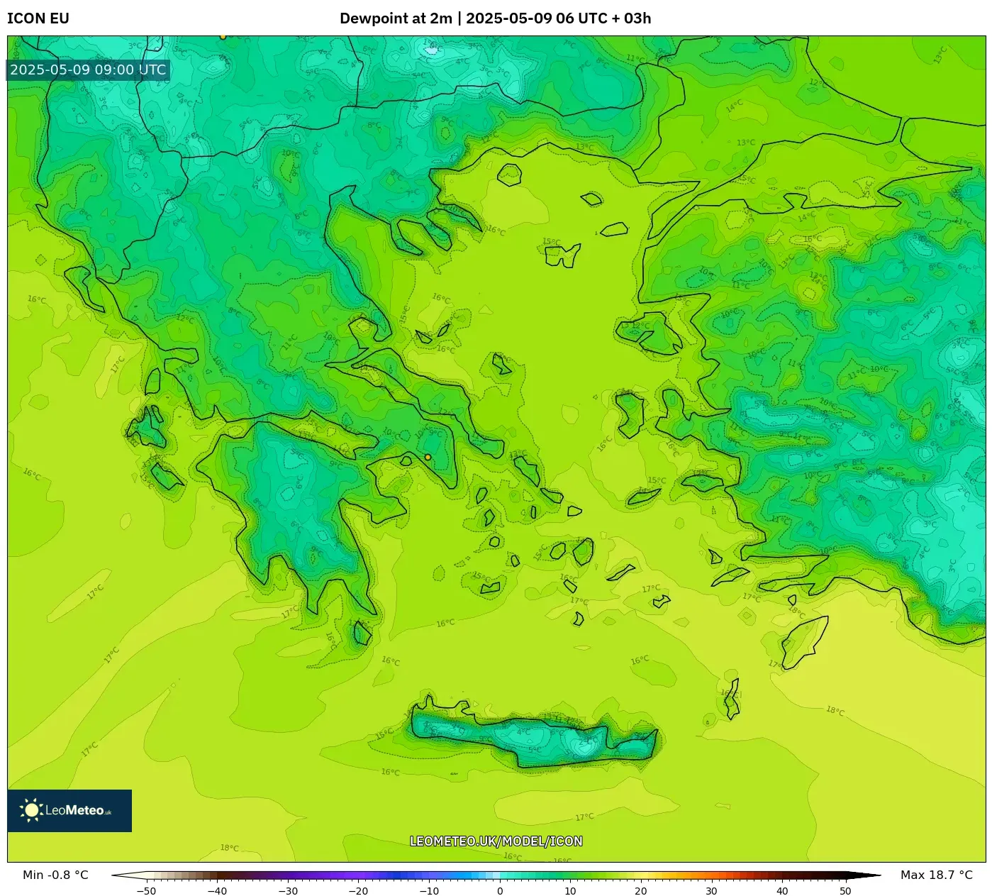 ICON - Greece, Dewpoint at 2m ICON - Greece, Dewpoint at 2m