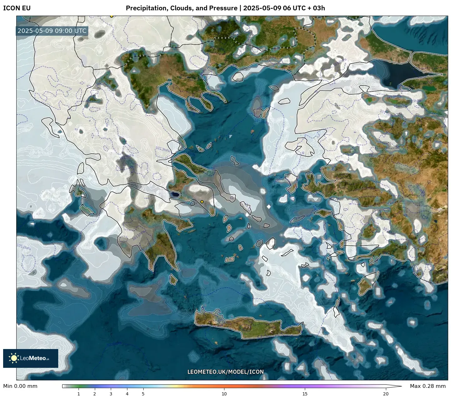 ICON - Greece, Precipitation, Clouds, and Pressure ICON - Greece, Precipitation, Clouds, and Pressure