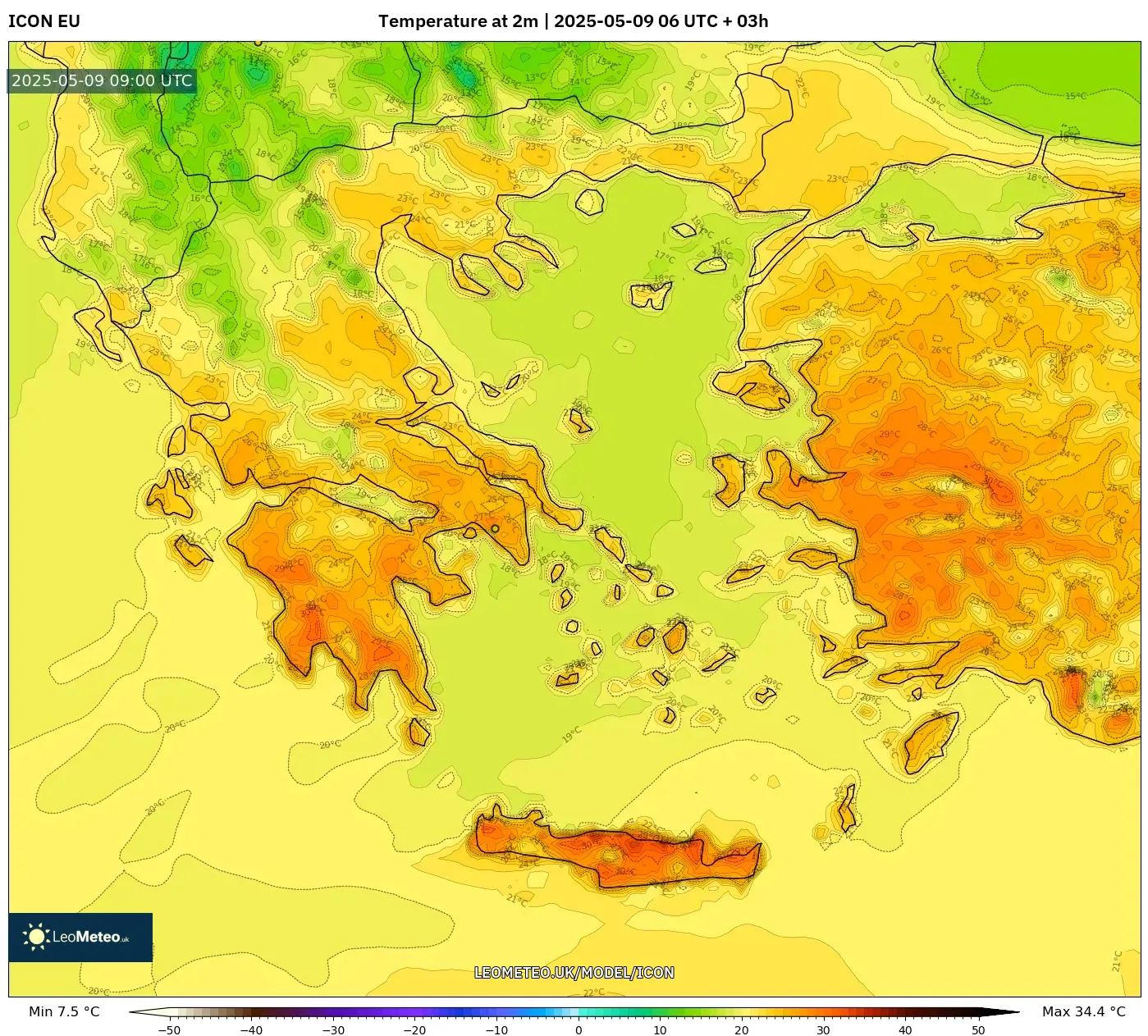 ICON - Greece, Temperature at 2m ICON - Greece, Temperature at 2m