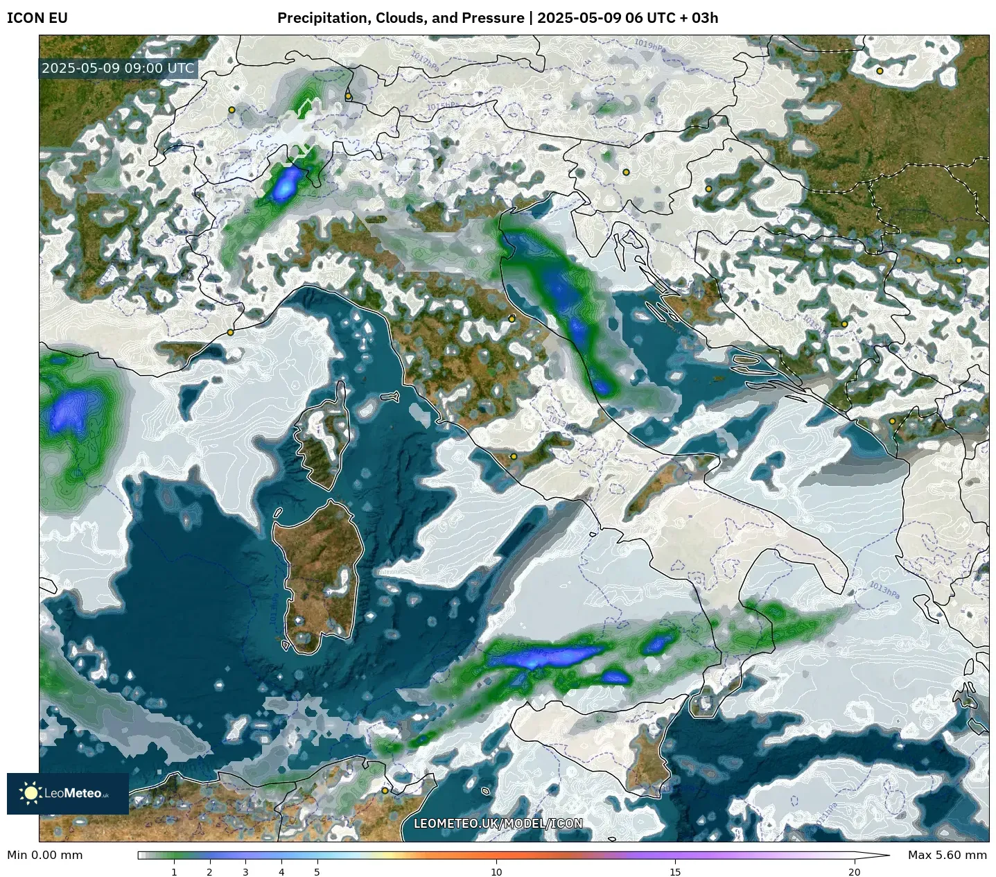 ICON - Italy, Precipitation, Clouds, and Pressure ICON - Italy, Precipitation, Clouds, and Pressure