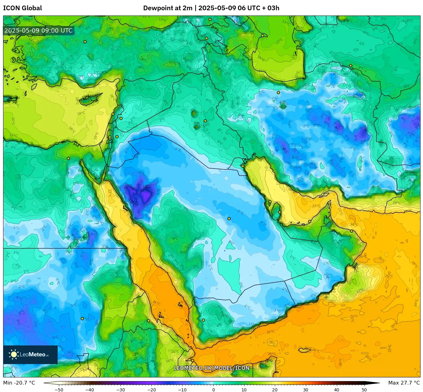 ICON - Middle East, Dewpoint at 2m ICON - Middle East, Dewpoint at 2m