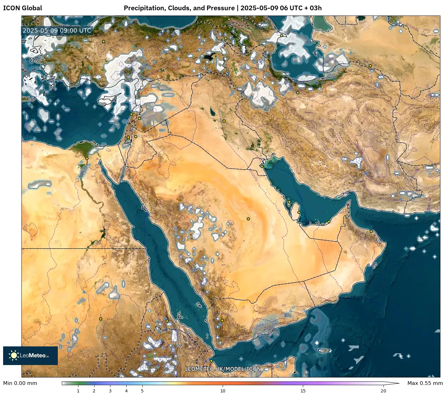ICON - Middle East, Precipitation, Clouds, and Pressure ICON - Middle East, Precipitation, Clouds, and Pressure