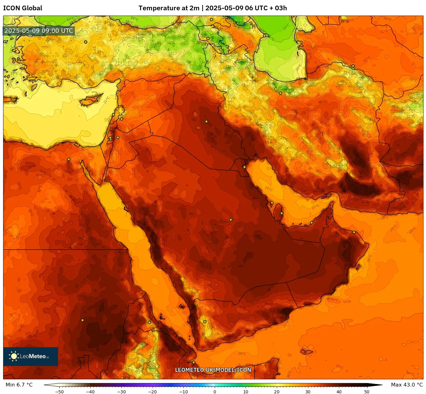 ICON - Middle East, Temperature at 2m ICON - Middle East, Temperature at 2m