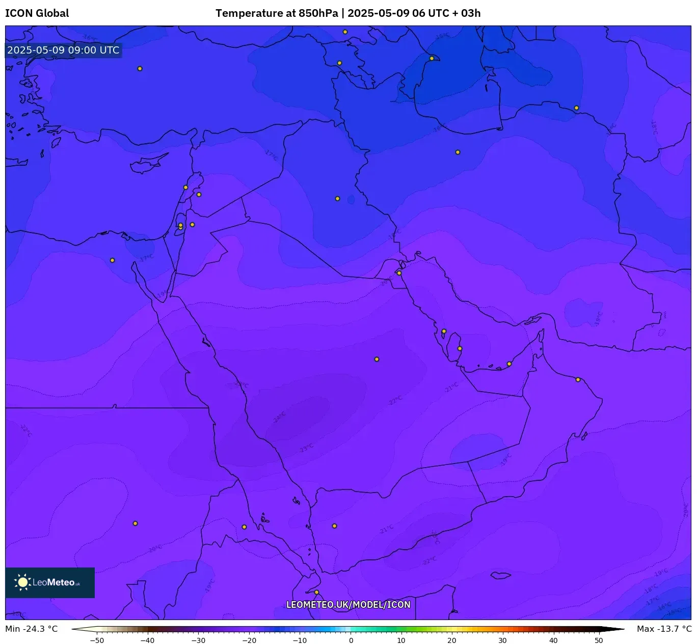 ICON - Middle East, Temperature at 850hPa ICON - Middle East, Temperature at 850hPa