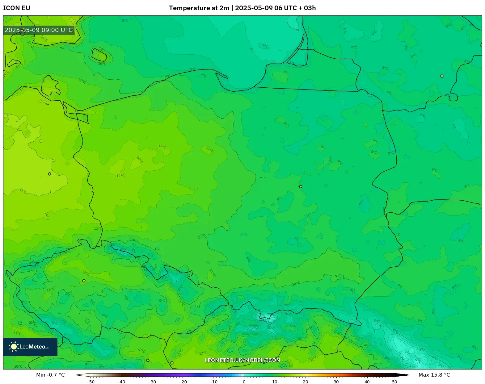 ICON - Poland, Temperature at 2m ICON - Poland, Temperature at 2m