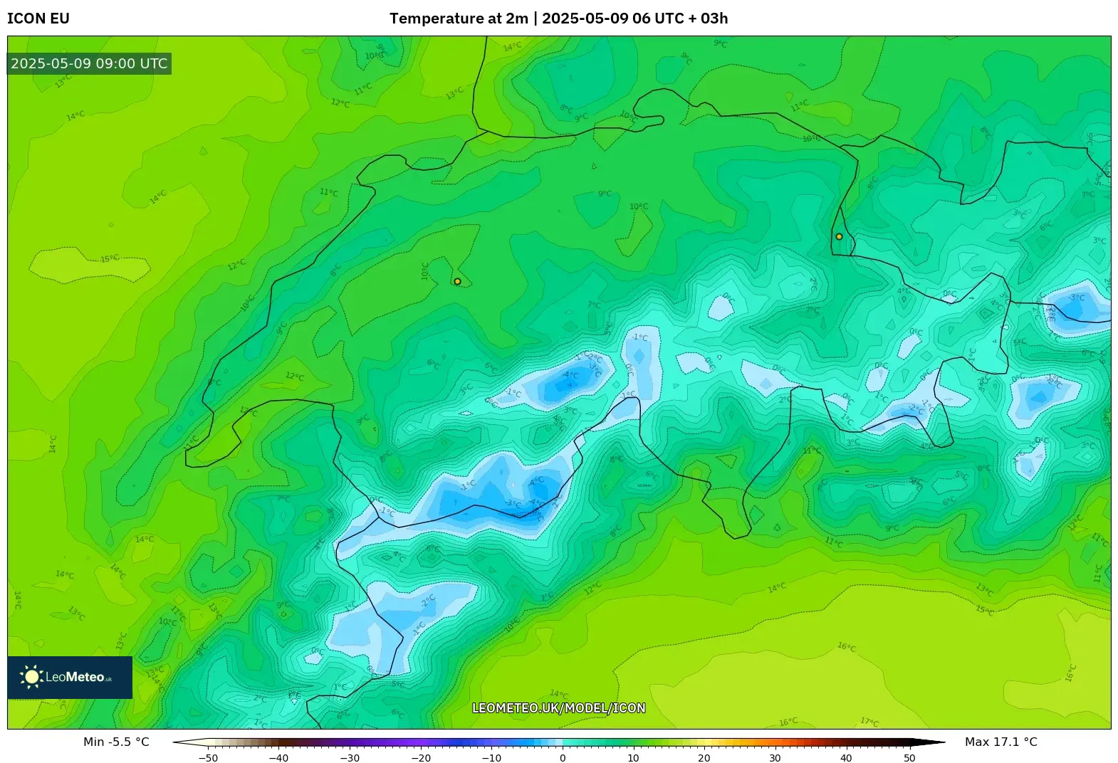 ICON - Switzerland, Temperature at 2m ICON - Switzerland, Temperature at 2m
