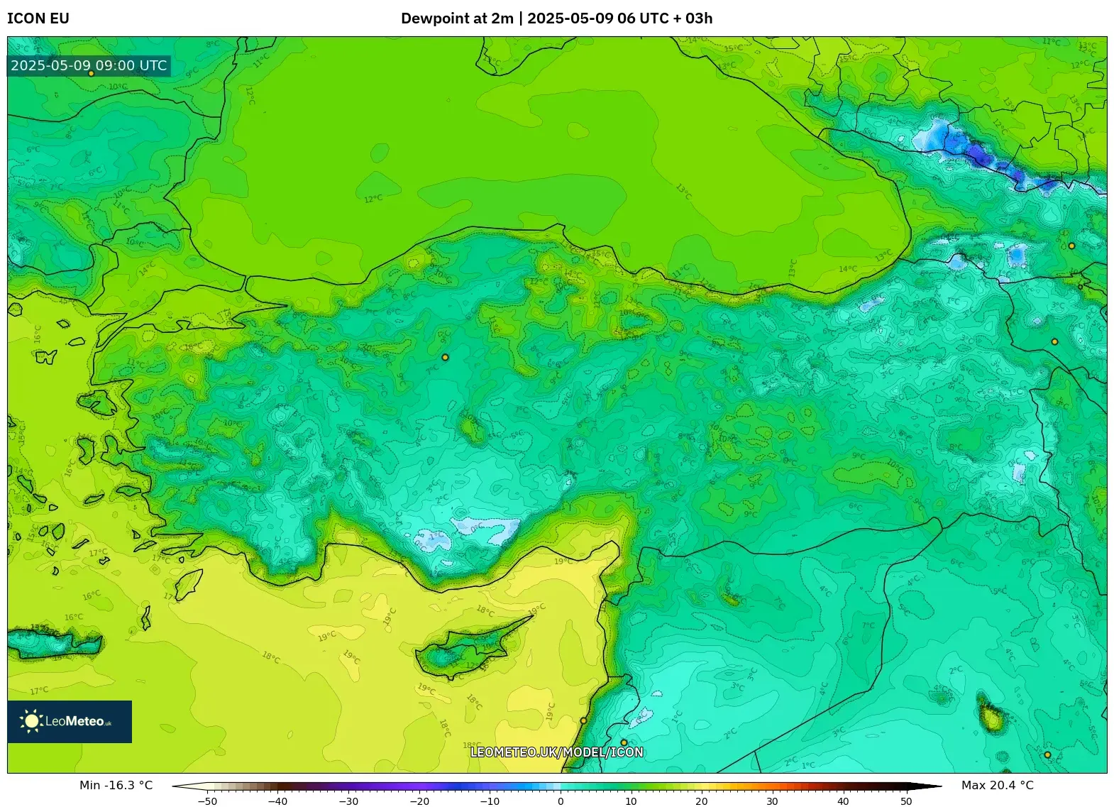 ICON - Turkey, Dewpoint at 2m ICON - Turkey, Dewpoint at 2m