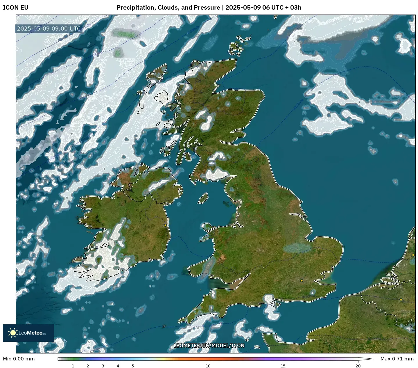 ICON - United Kingdom, Precipitation, Clouds, and Pressure ICON - United Kingdom, Precipitation, Clouds, and Pressure