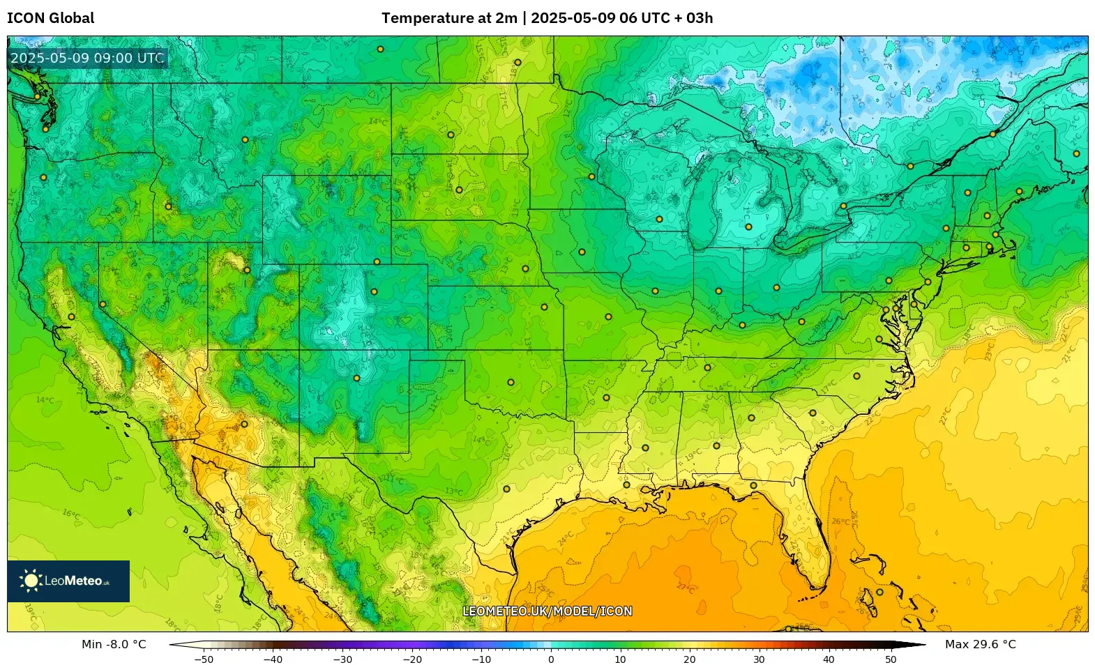 ICON - United States, Temperature at 2m ICON - United States, Temperature at 2m