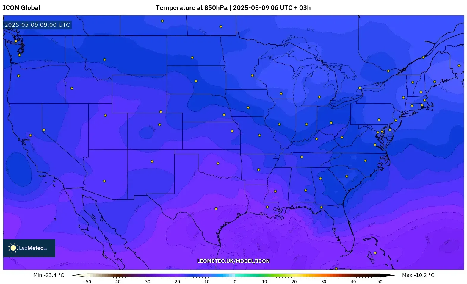 ICON - United States, Temperature at 850hPa ICON - United States, Temperature at 850hPa