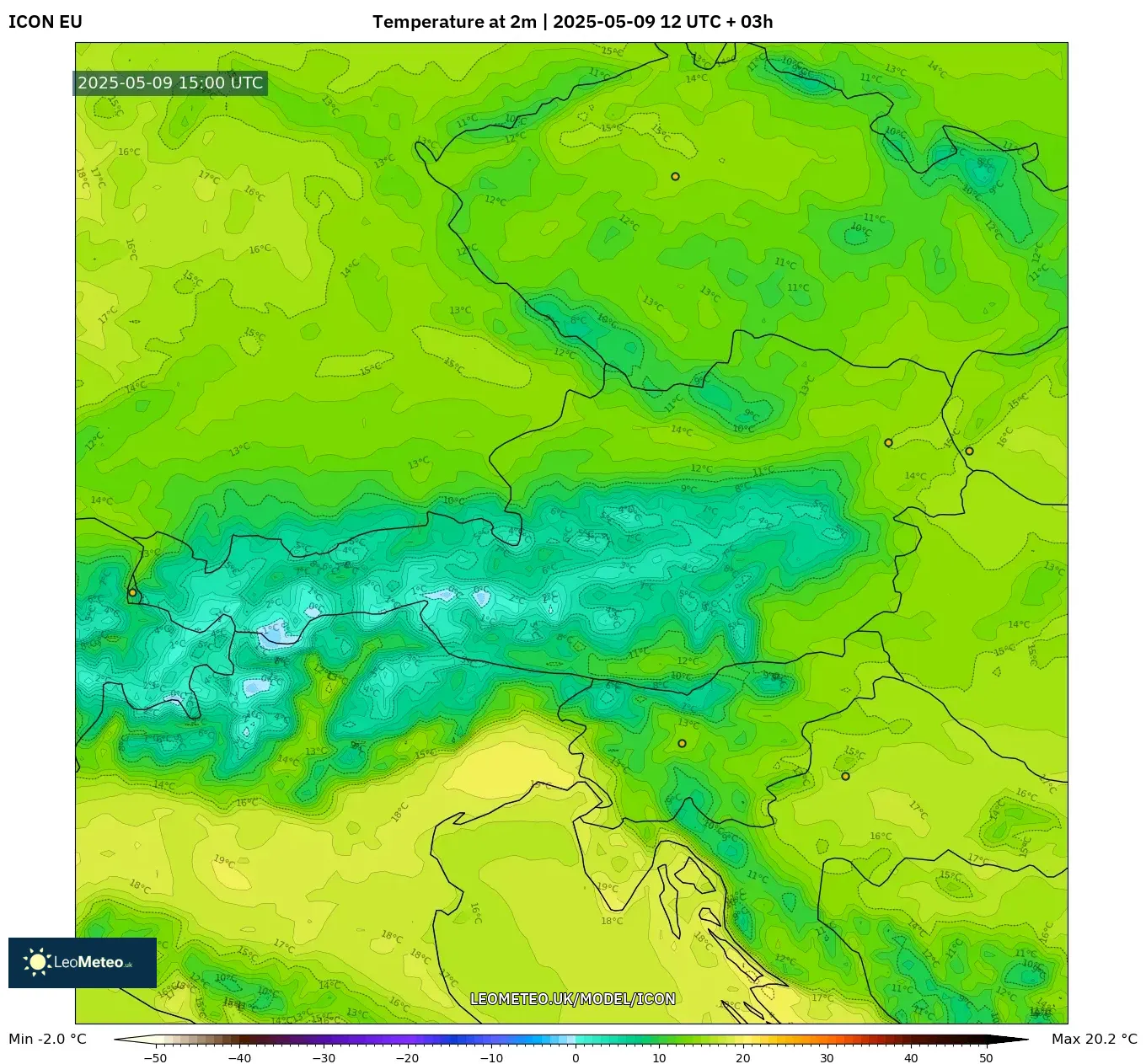 ICON - Austria, Temperature at 2m ICON - Austria, Temperature at 2m