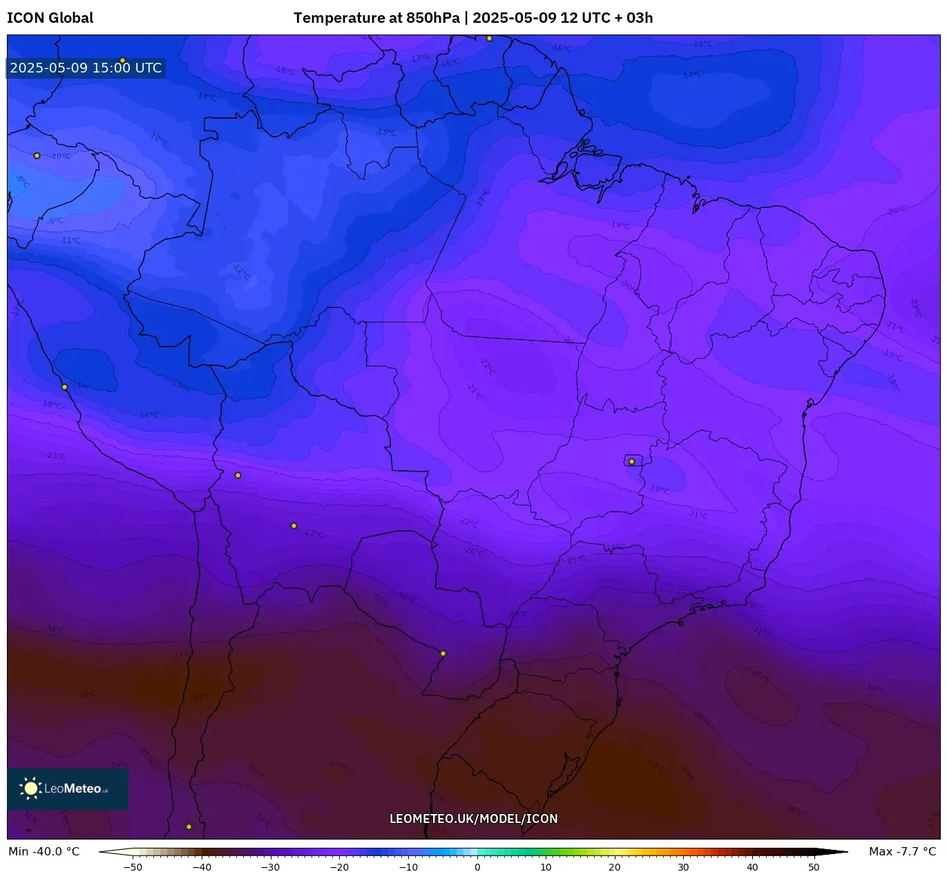 ICON - Brazil, Temperature at 850hPa ICON - Brazil, Temperature at 850hPa