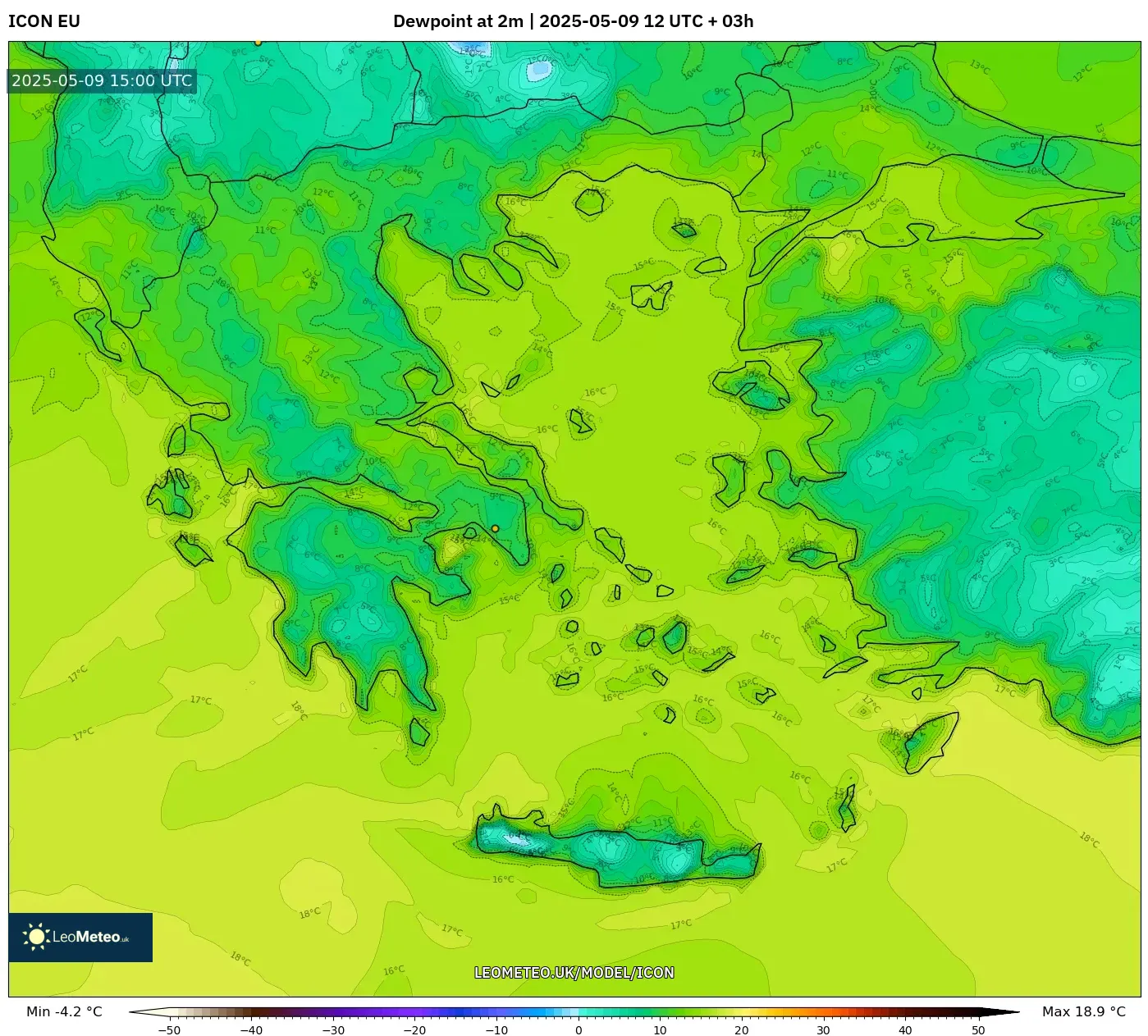 ICON - Greece, Dewpoint at 2m ICON - Greece, Dewpoint at 2m