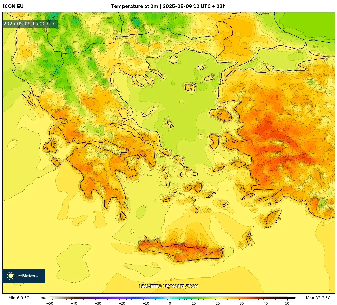 ICON - Greece, Temperature at 2m ICON - Greece, Temperature at 2m