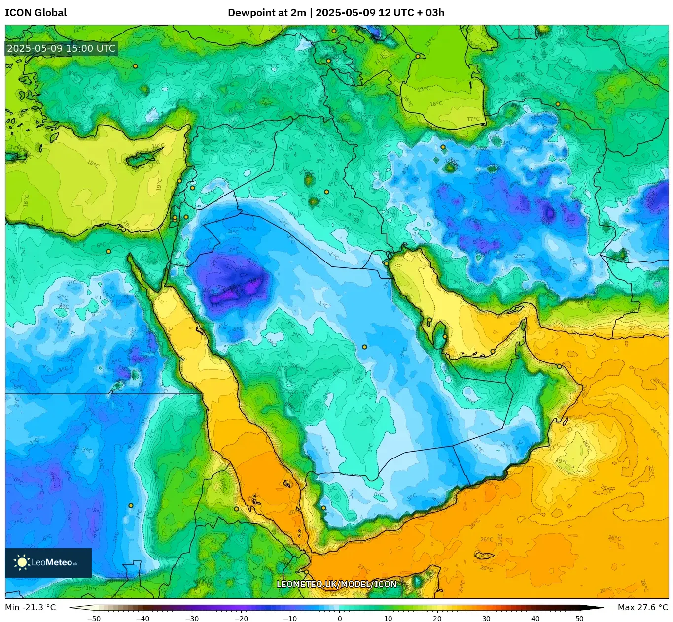 ICON - Middle East, Dewpoint at 2m ICON - Middle East, Dewpoint at 2m