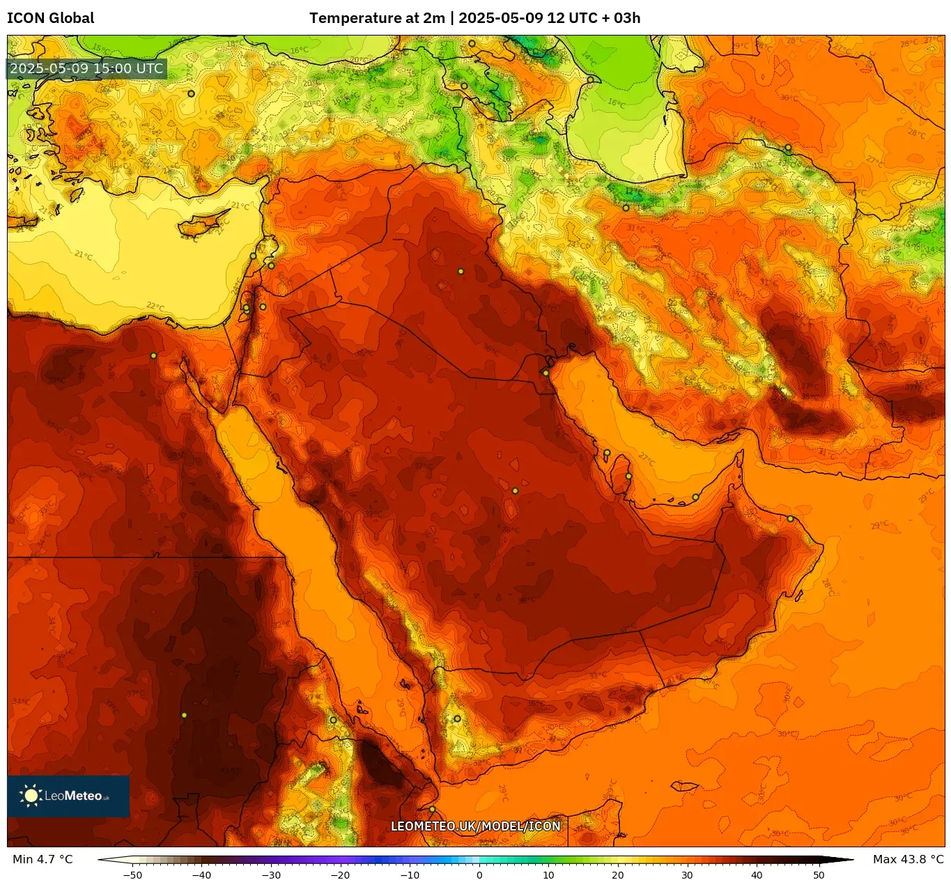 ICON - Middle East, Temperature at 2m ICON - Middle East, Temperature at 2m