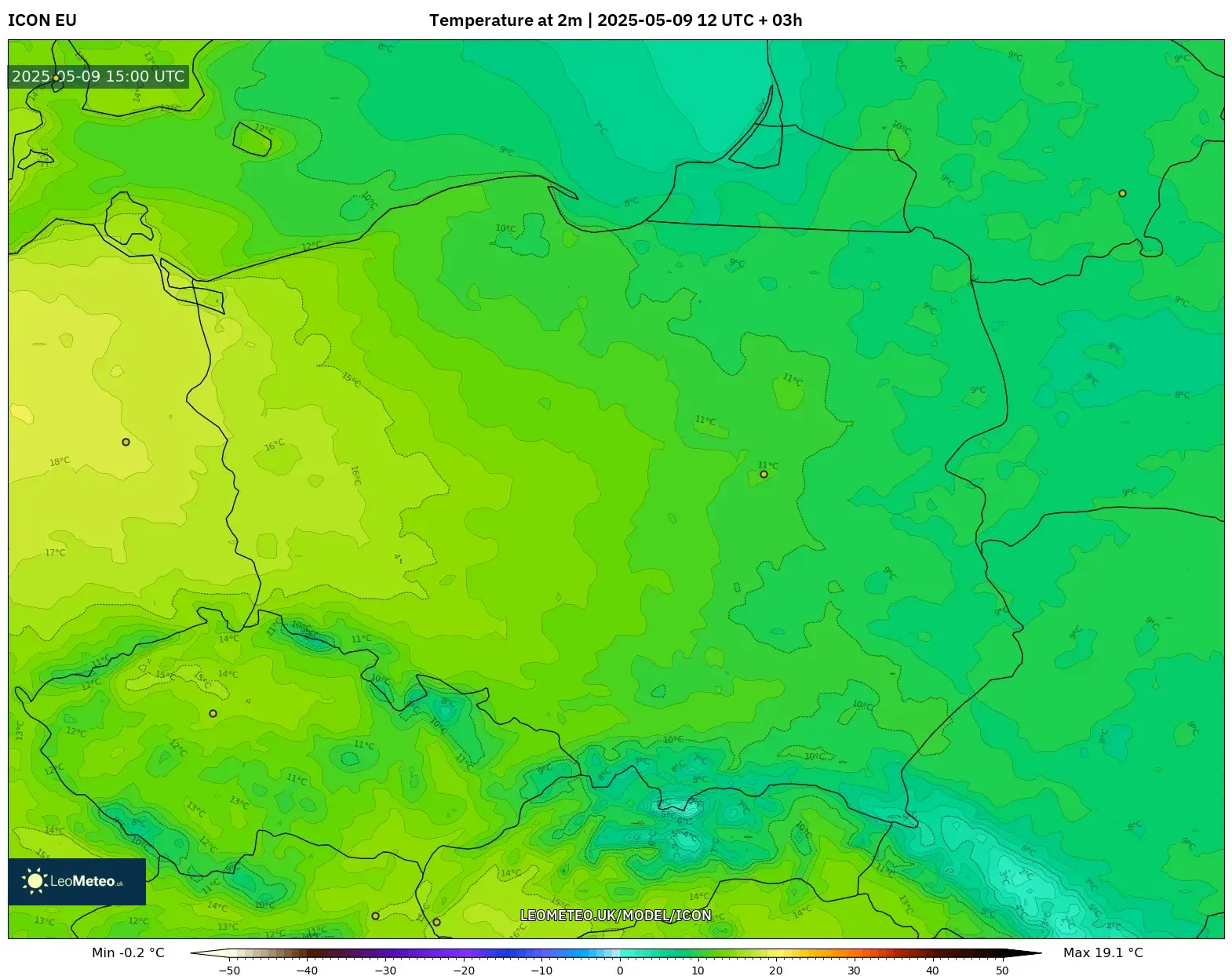 ICON - Poland, Temperature at 2m ICON - Poland, Temperature at 2m