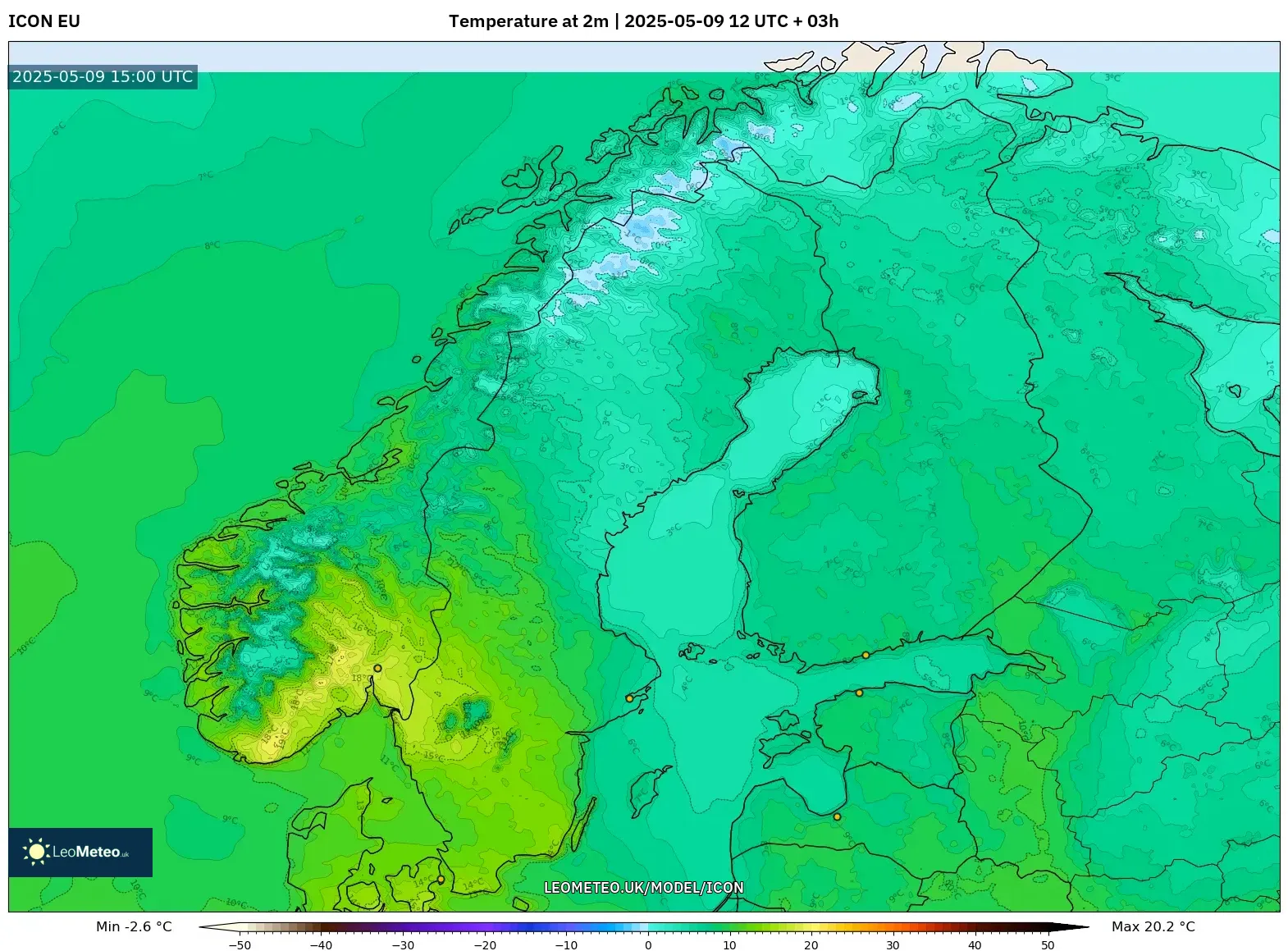 ICON - Scandinavia, Temperature at 2m ICON - Scandinavia, Temperature at 2m
