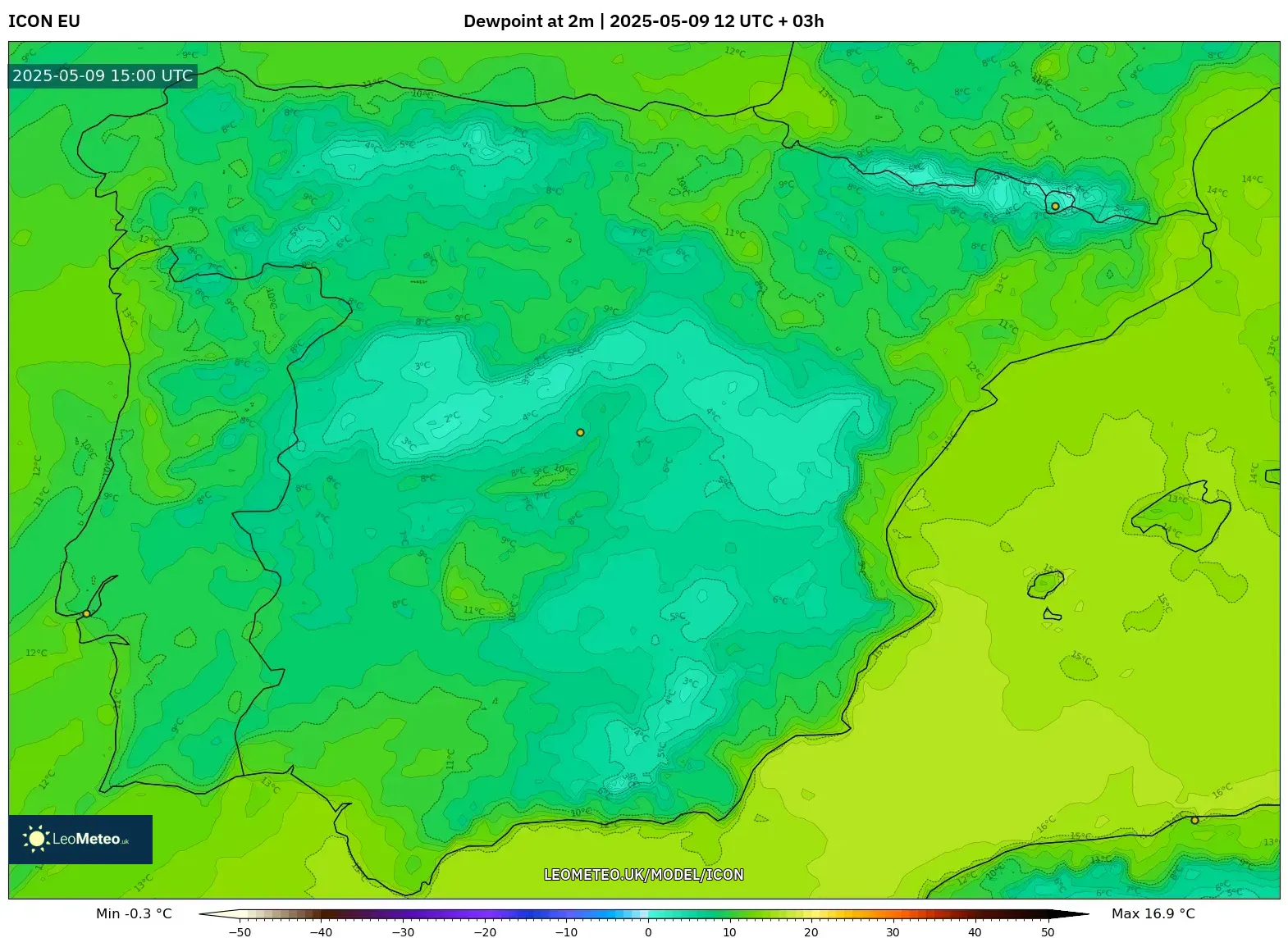 ICON - Spain, Dewpoint at 2m ICON - Spain, Dewpoint at 2m