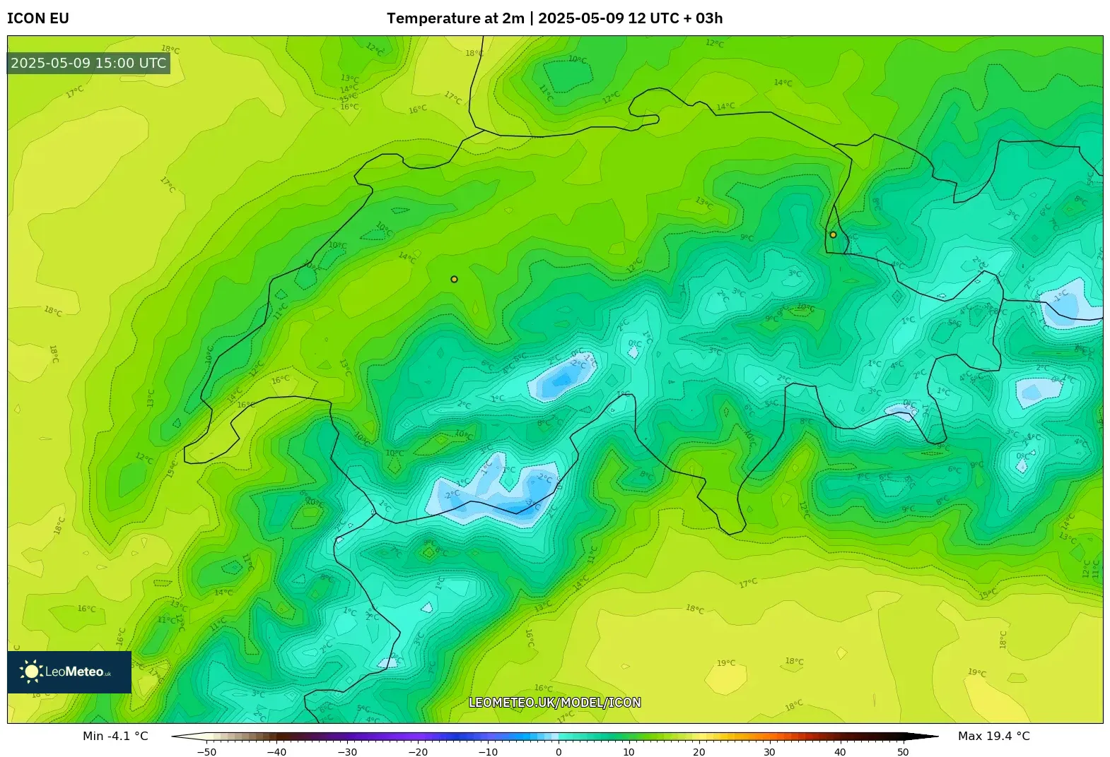 ICON - Switzerland, Temperature at 2m ICON - Switzerland, Temperature at 2m