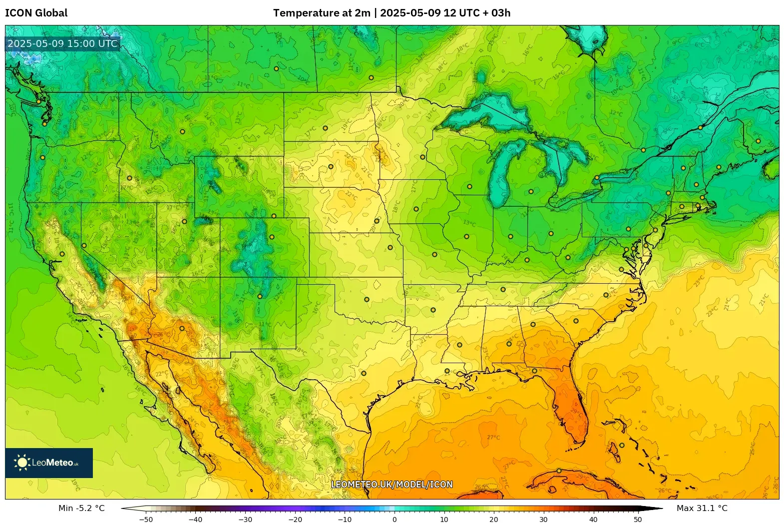 ICON - United States, Temperature at 2m ICON - United States, Temperature at 2m