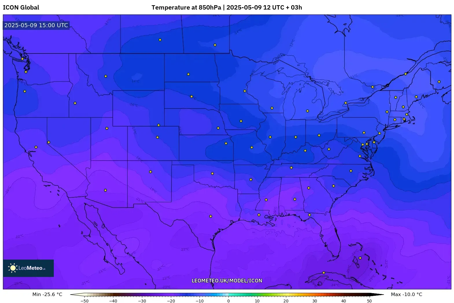 ICON - United States, Temperature at 850hPa ICON - United States, Temperature at 850hPa