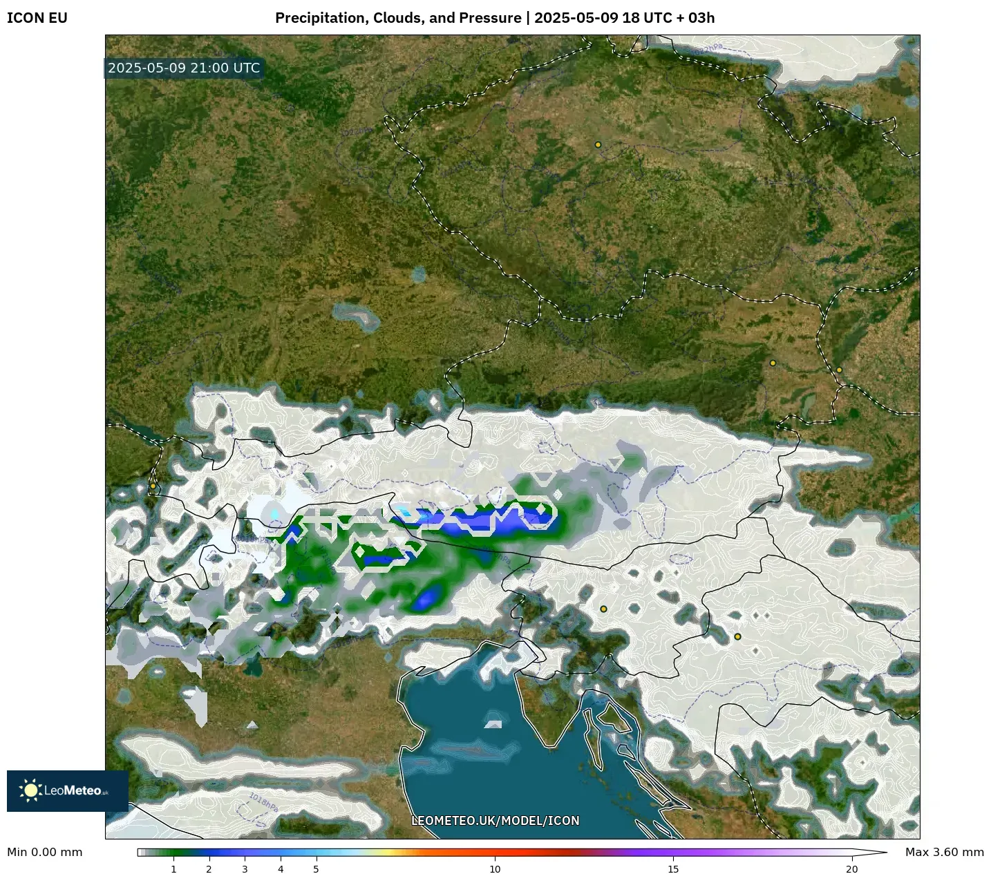 ICON - Austria, Precipitation, Clouds, and Pressure ICON - Austria, Precipitation, Clouds, and Pressure