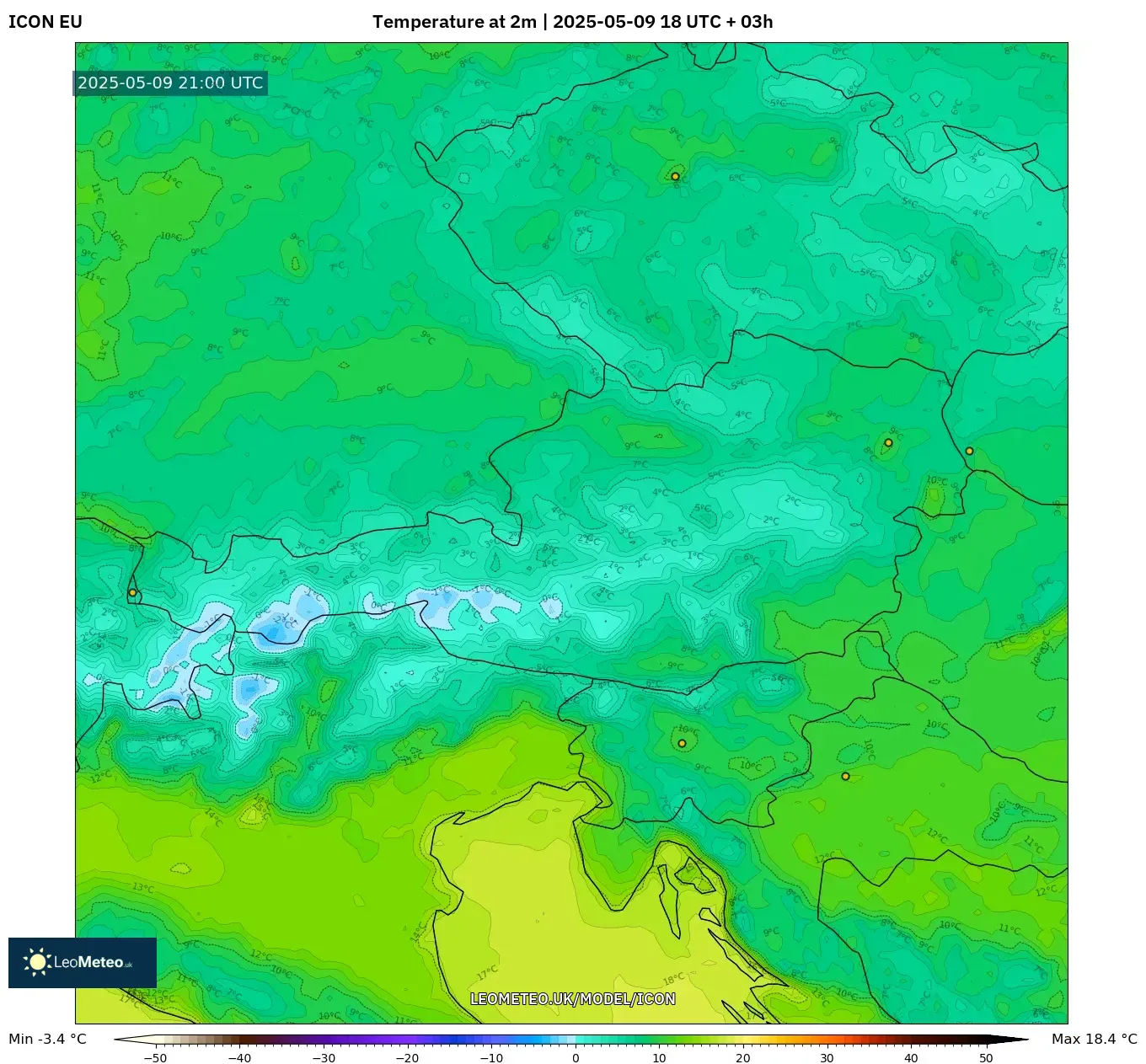 ICON - Austria, Temperature at 2m ICON - Austria, Temperature at 2m