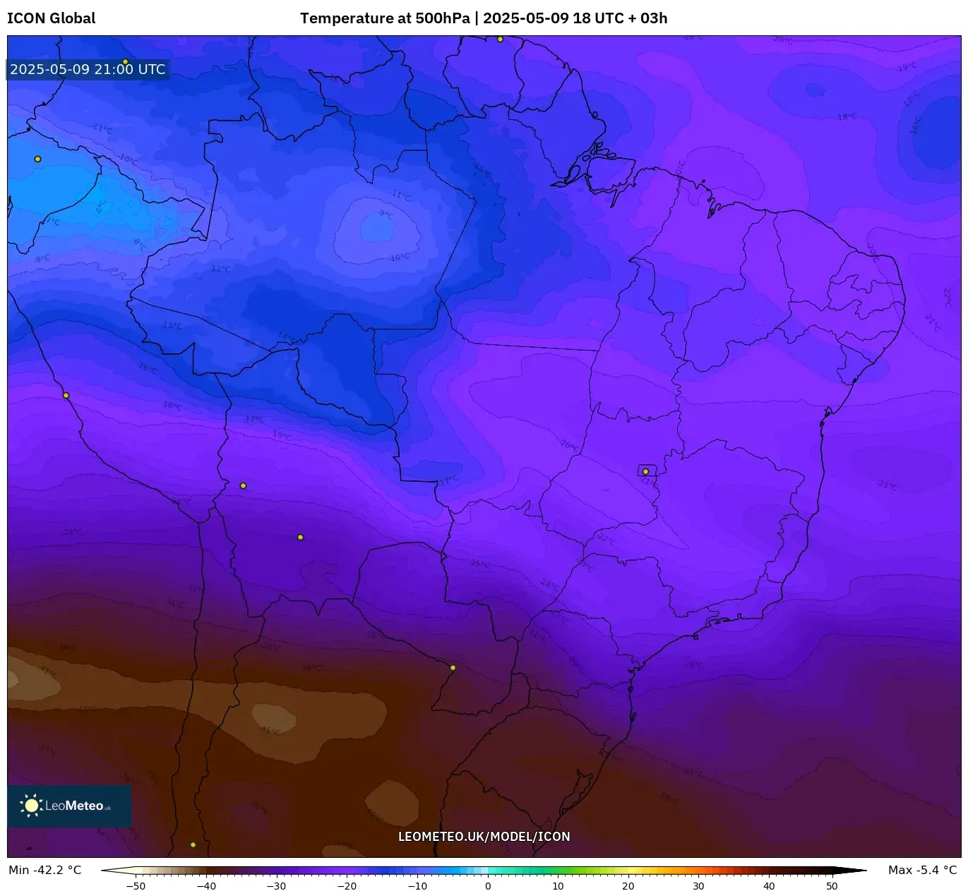 ICON - Brazil, Temperature at 500hPa ICON - Brazil, Temperature at 500hPa