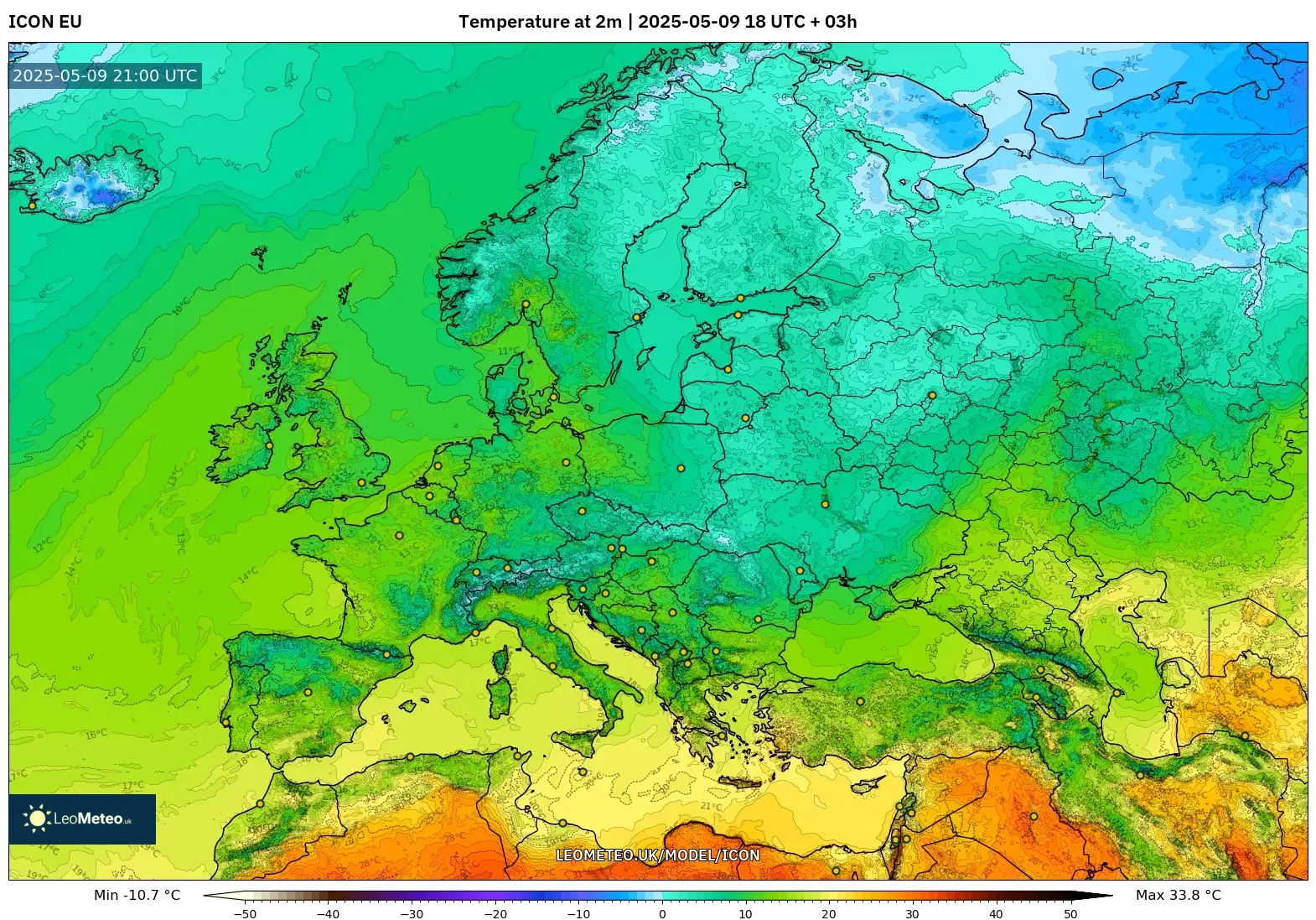 ICON - Europe, Temperature at 2m